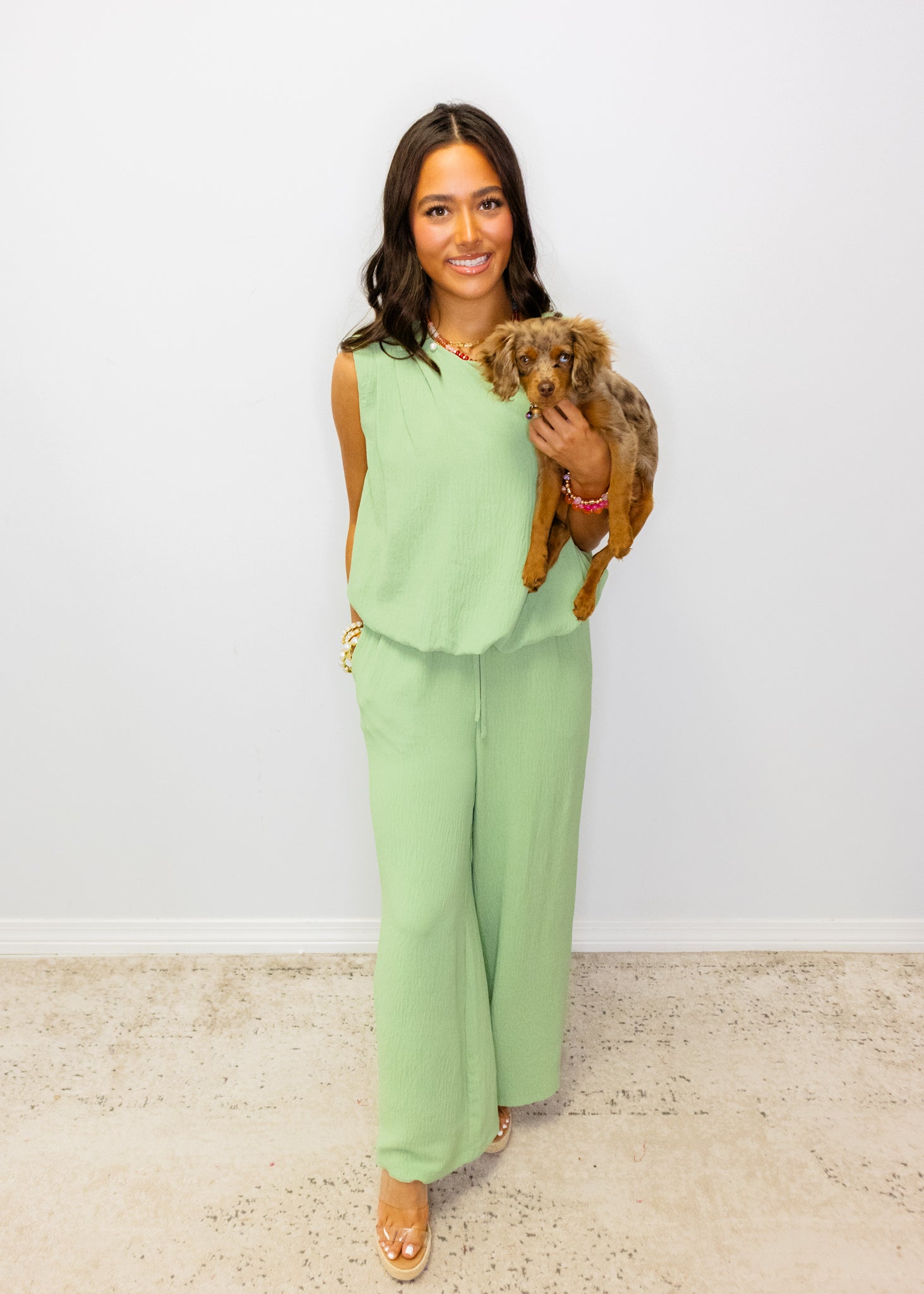 Mint Flowy Pants Set