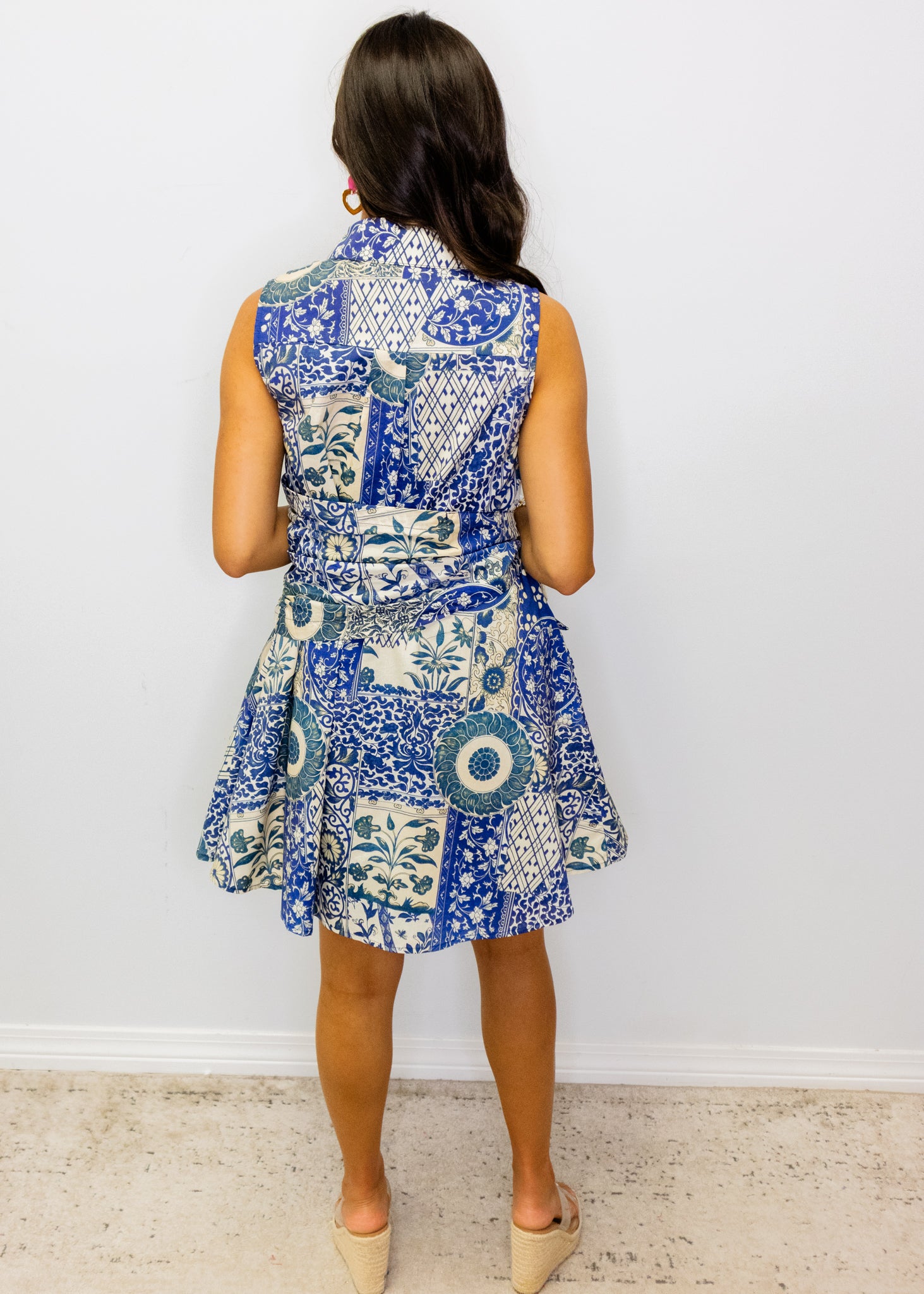 Navy Patchwork Tie Waist Dress