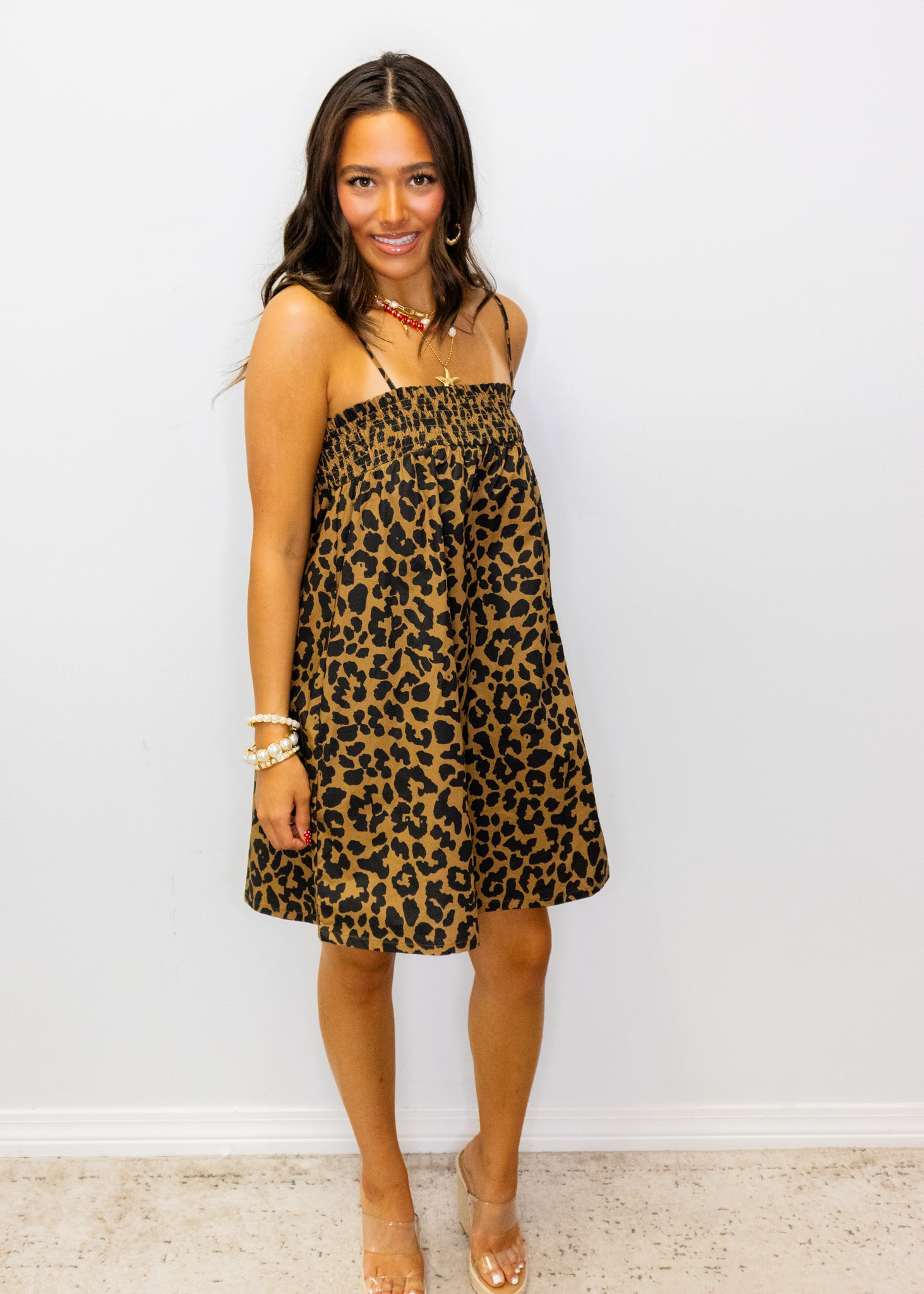 Leopard Smocked Mini Dress