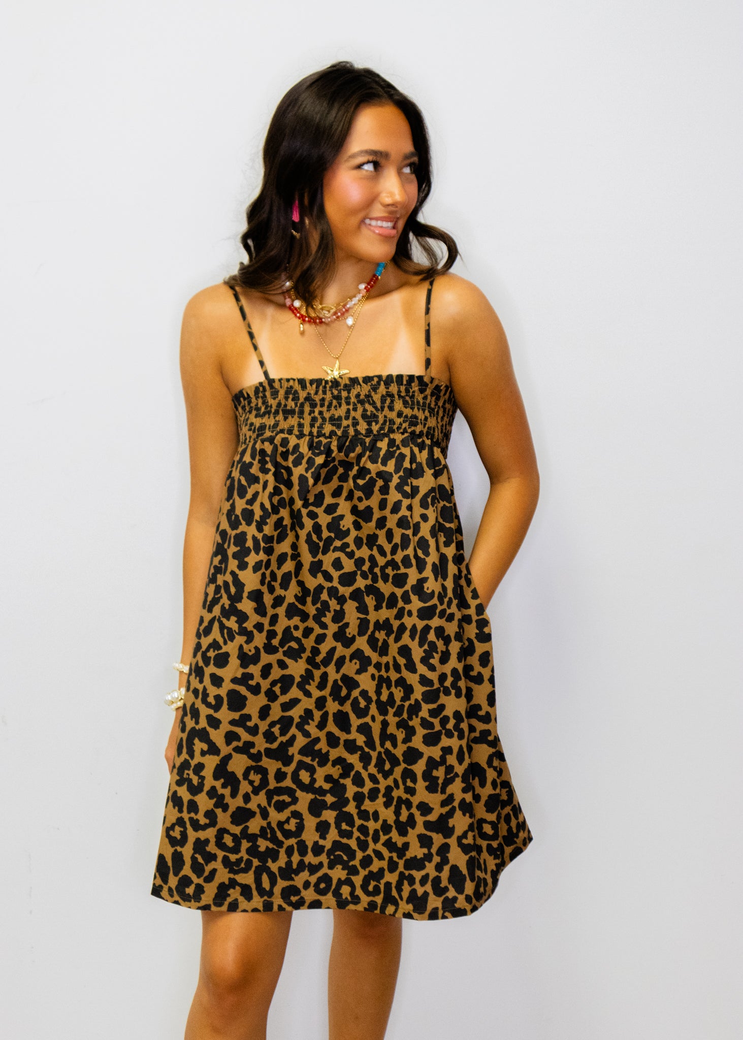 Leopard Smocked Mini Dress