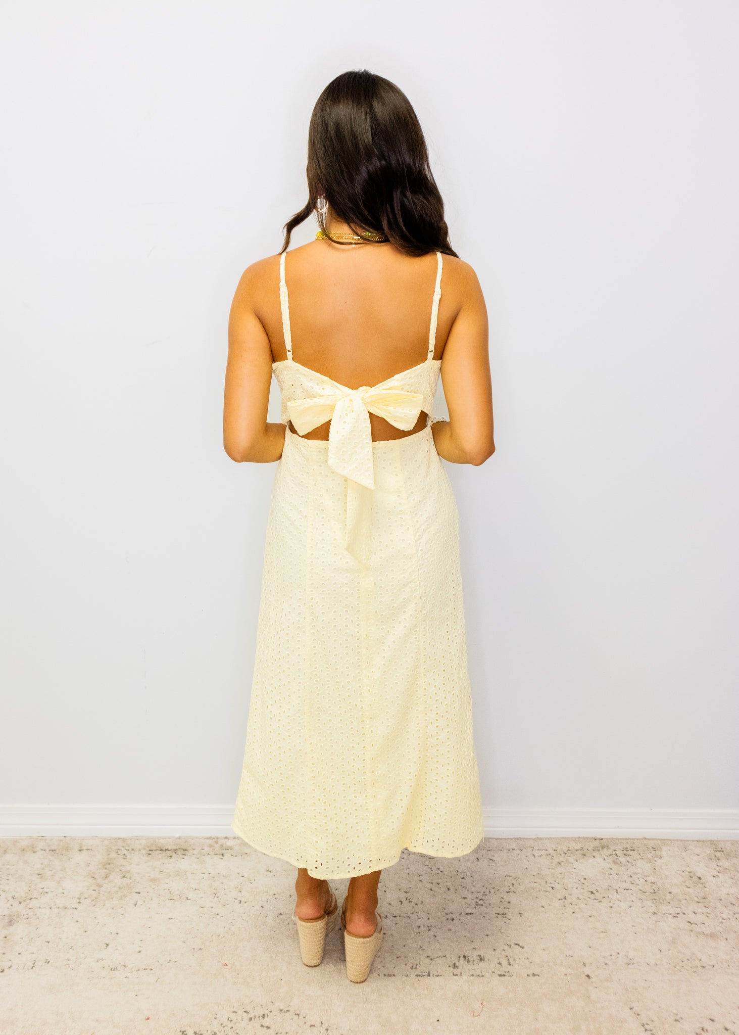 Butter Yellow Eyelet Midi Dress