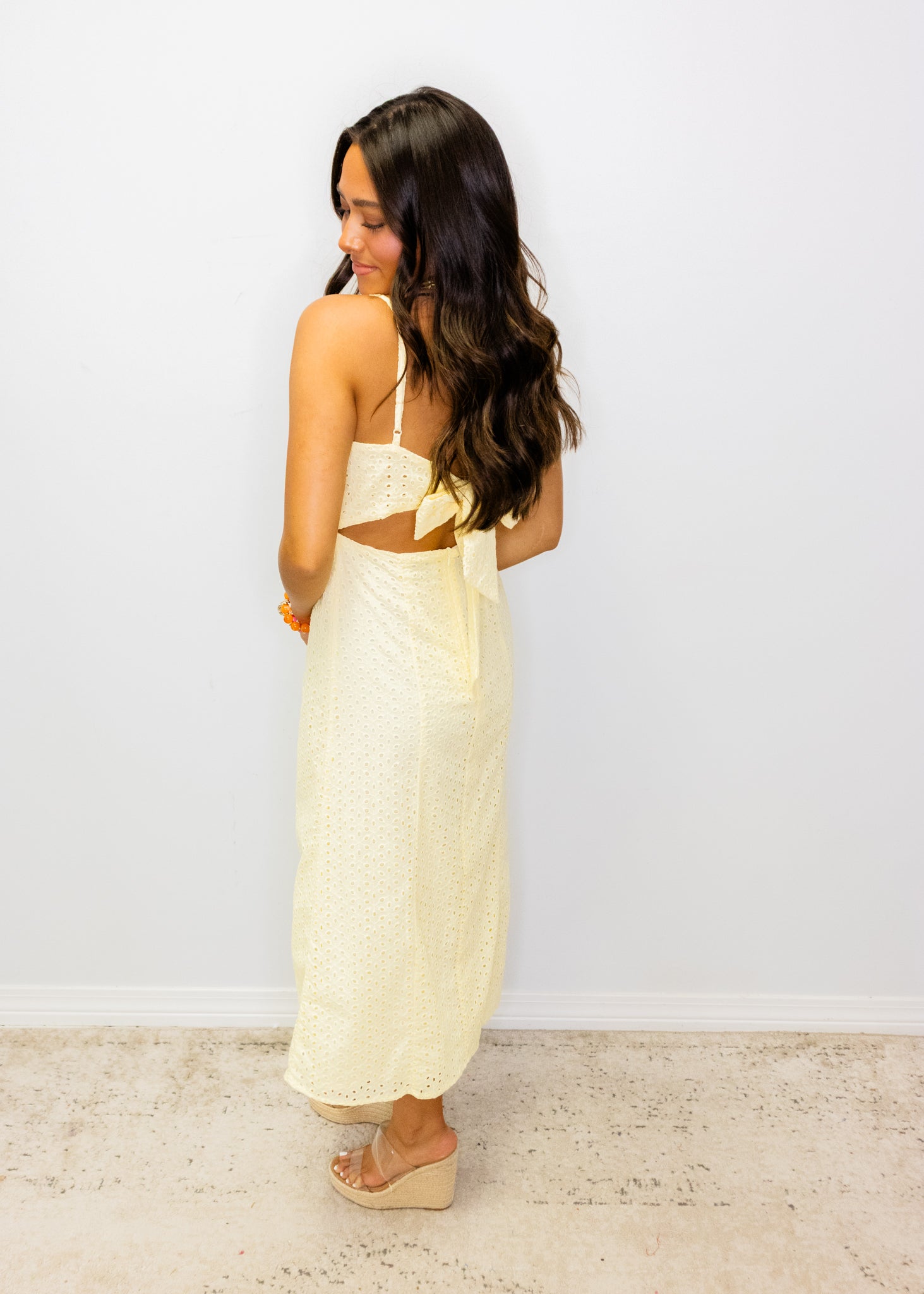 Butter Yellow Eyelet Midi Dress