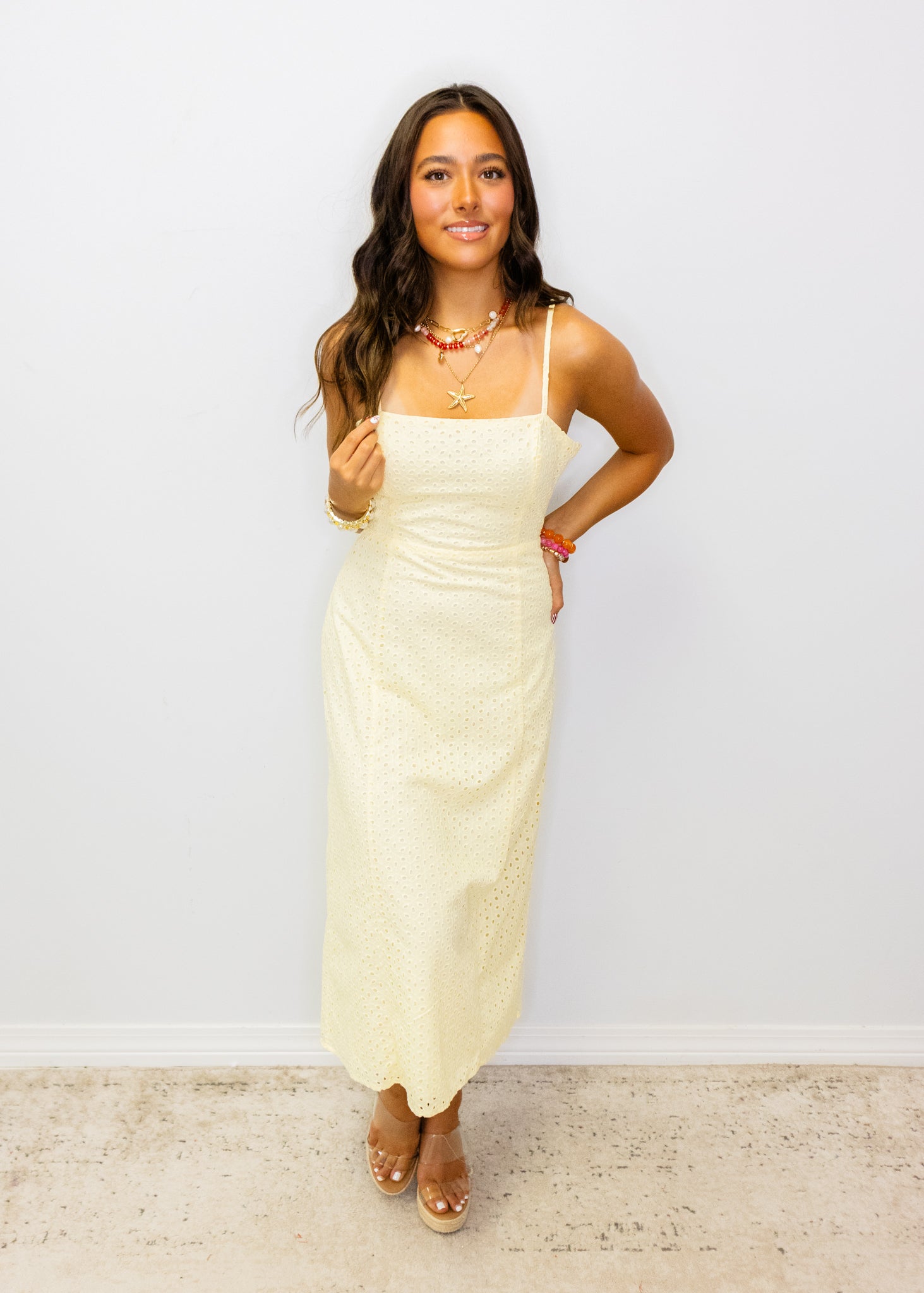 Butter Yellow Eyelet Midi Dress