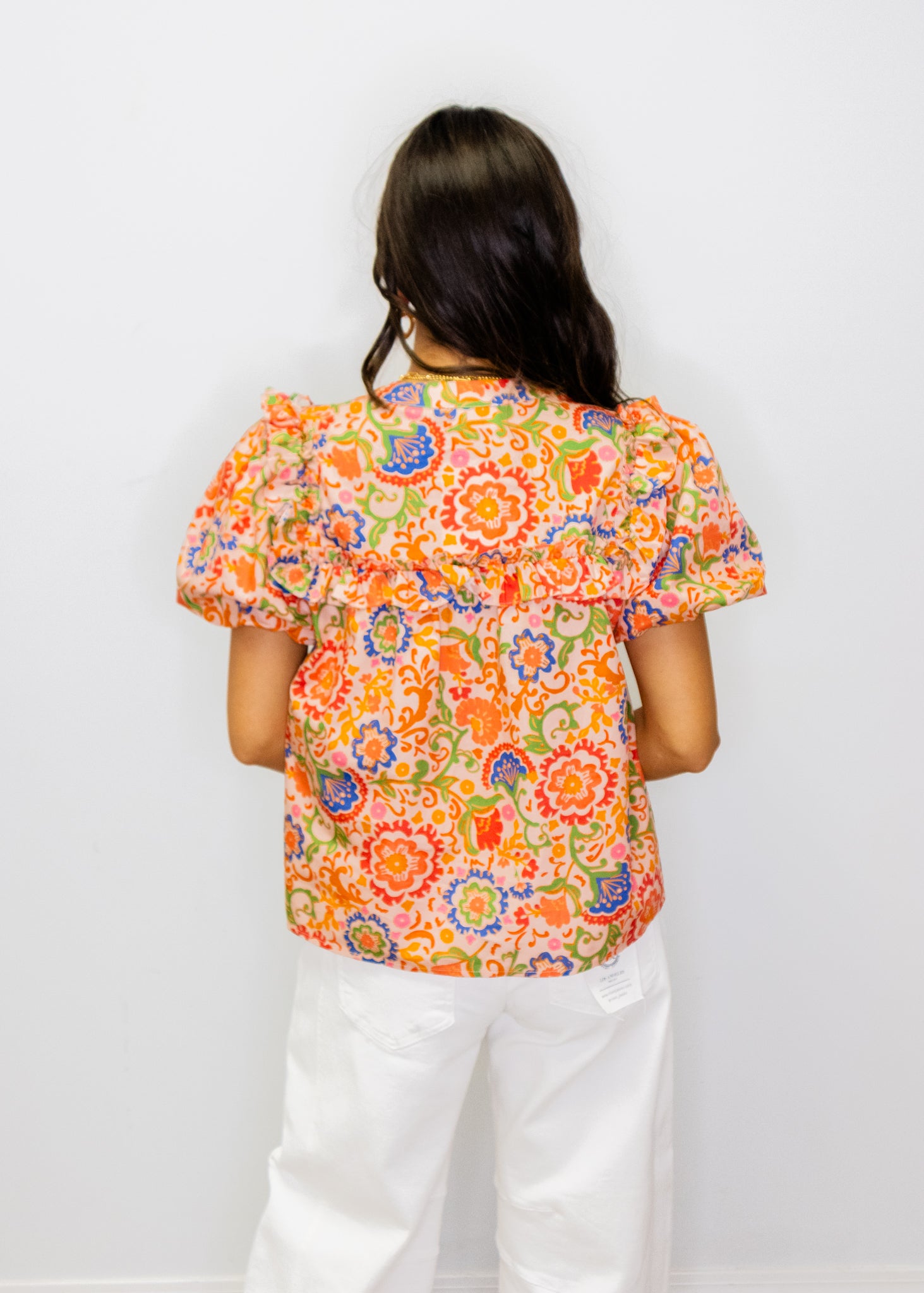 Coral Multi Print Ruffle Top