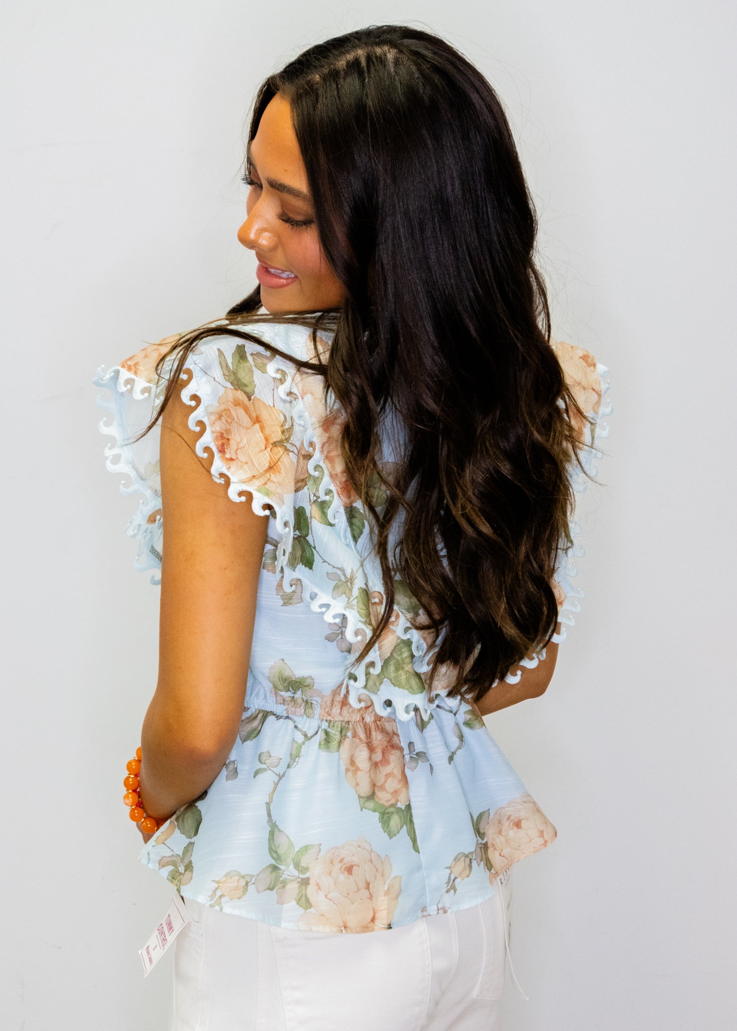 Powder Blue Floral Peplum Top