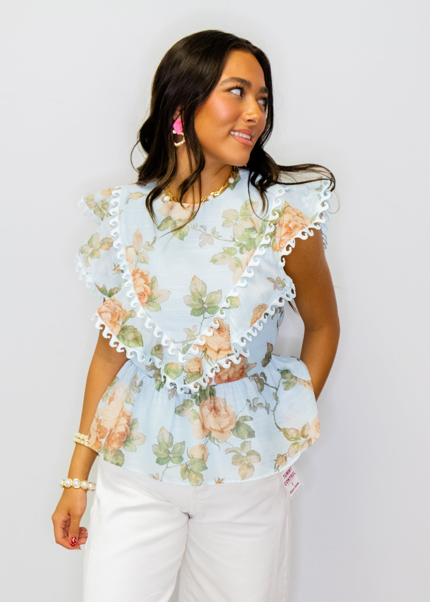 Powder Blue Floral Peplum Top