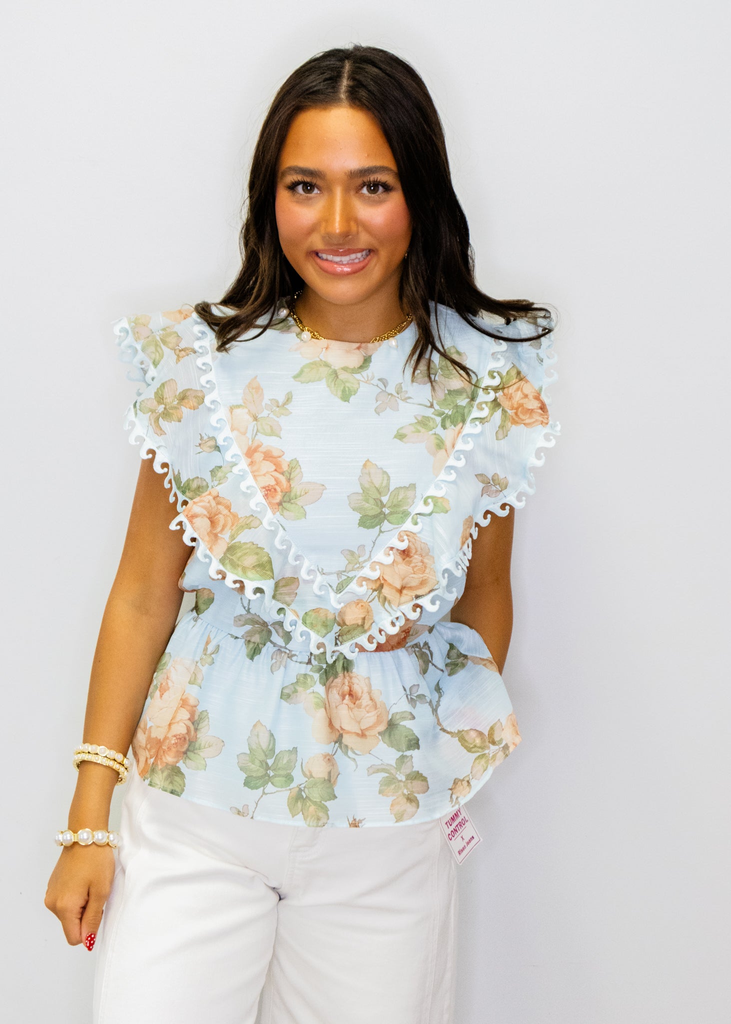 Powder Blue Floral Peplum Top