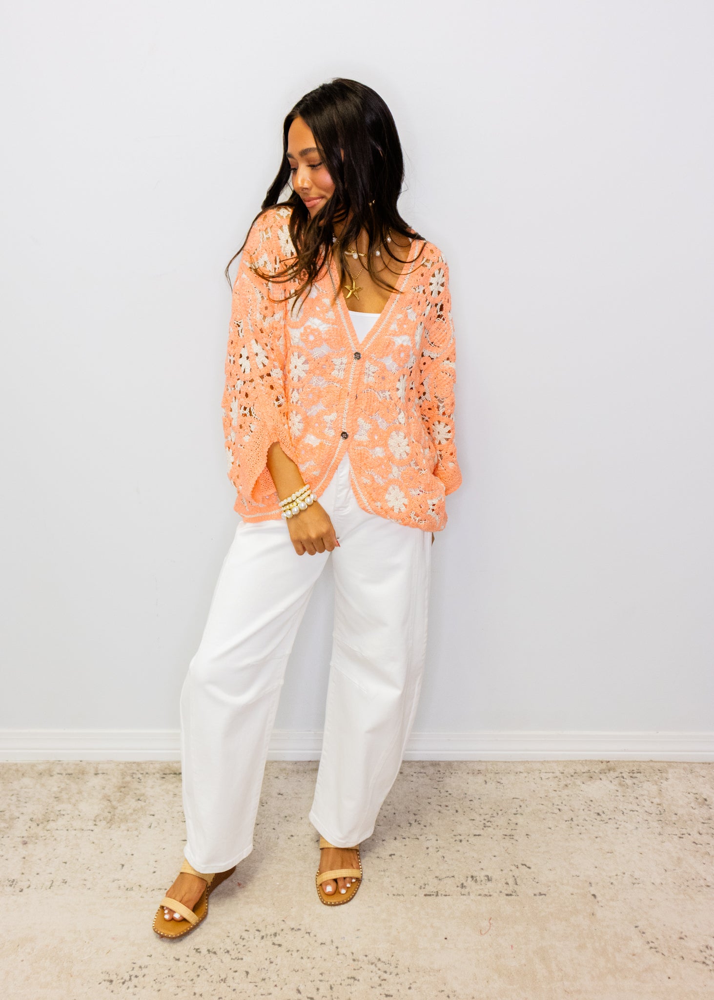 Neon Orange Crochet Cardigan