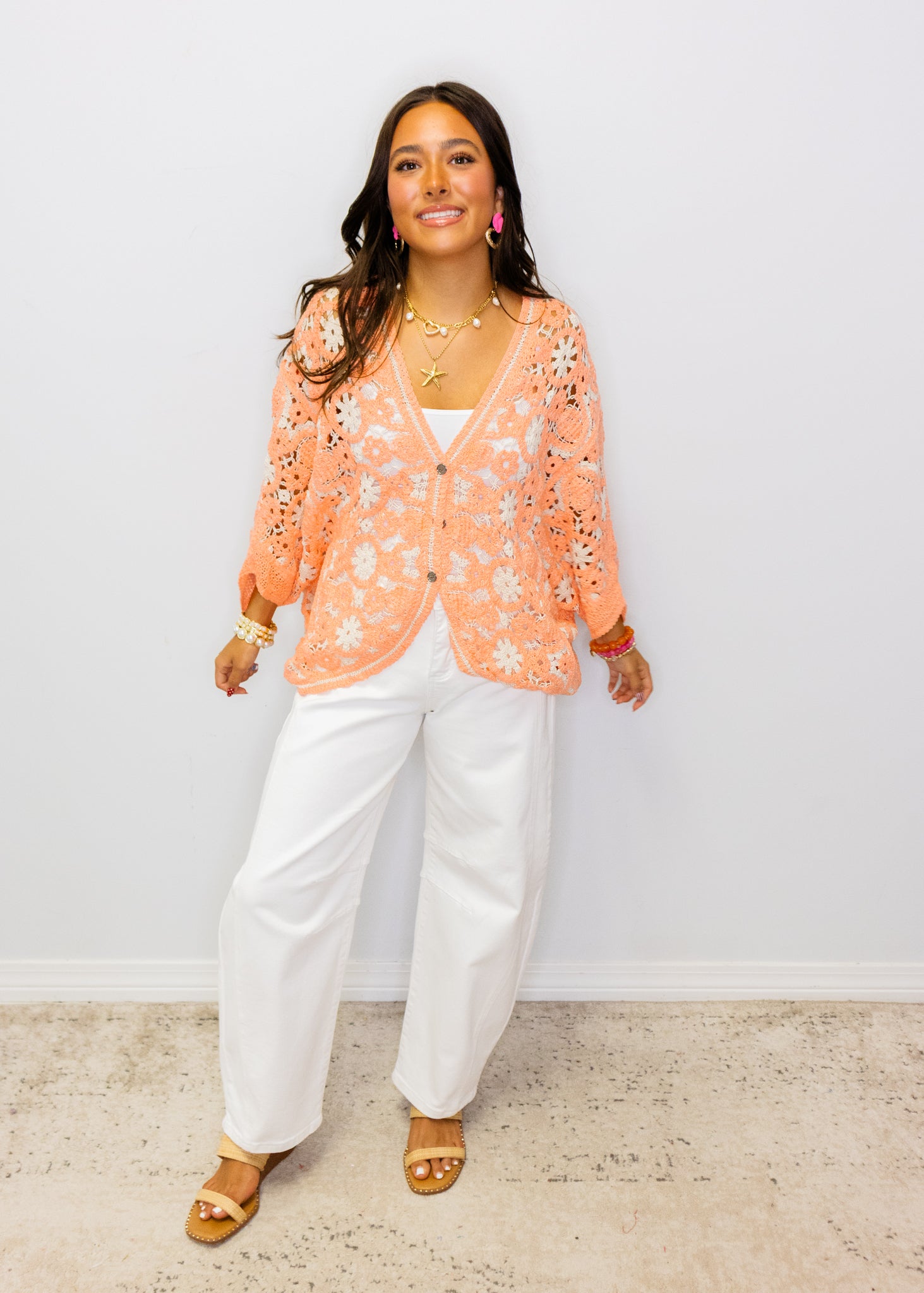 Neon Orange Crochet Cardigan