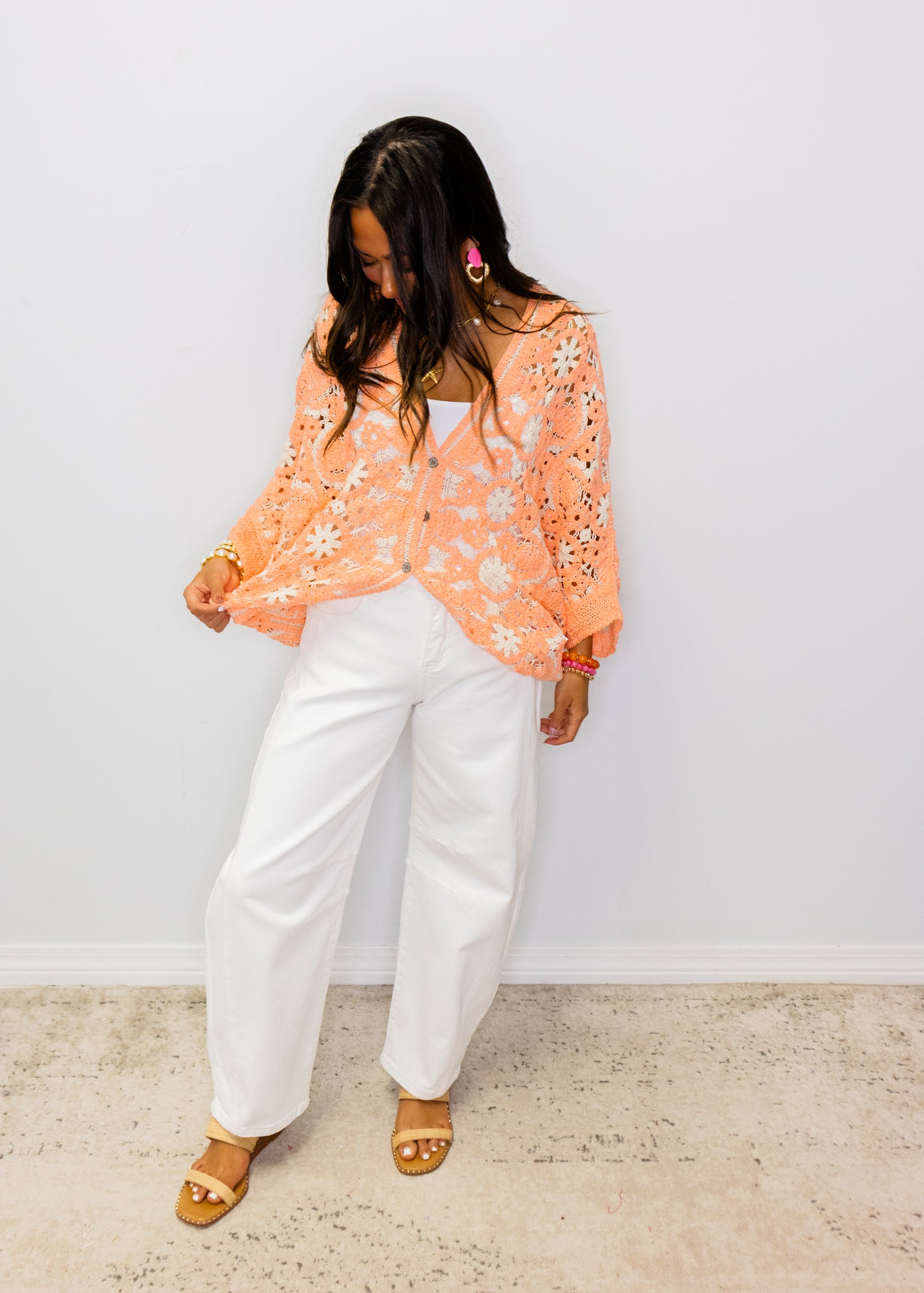 Neon Orange Crochet Cardigan