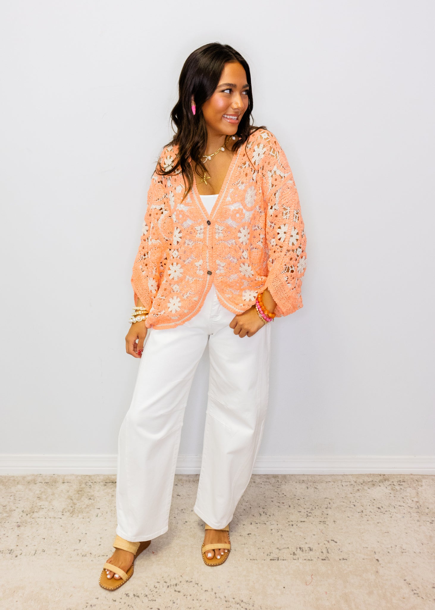 Neon Orange Crochet Cardigan