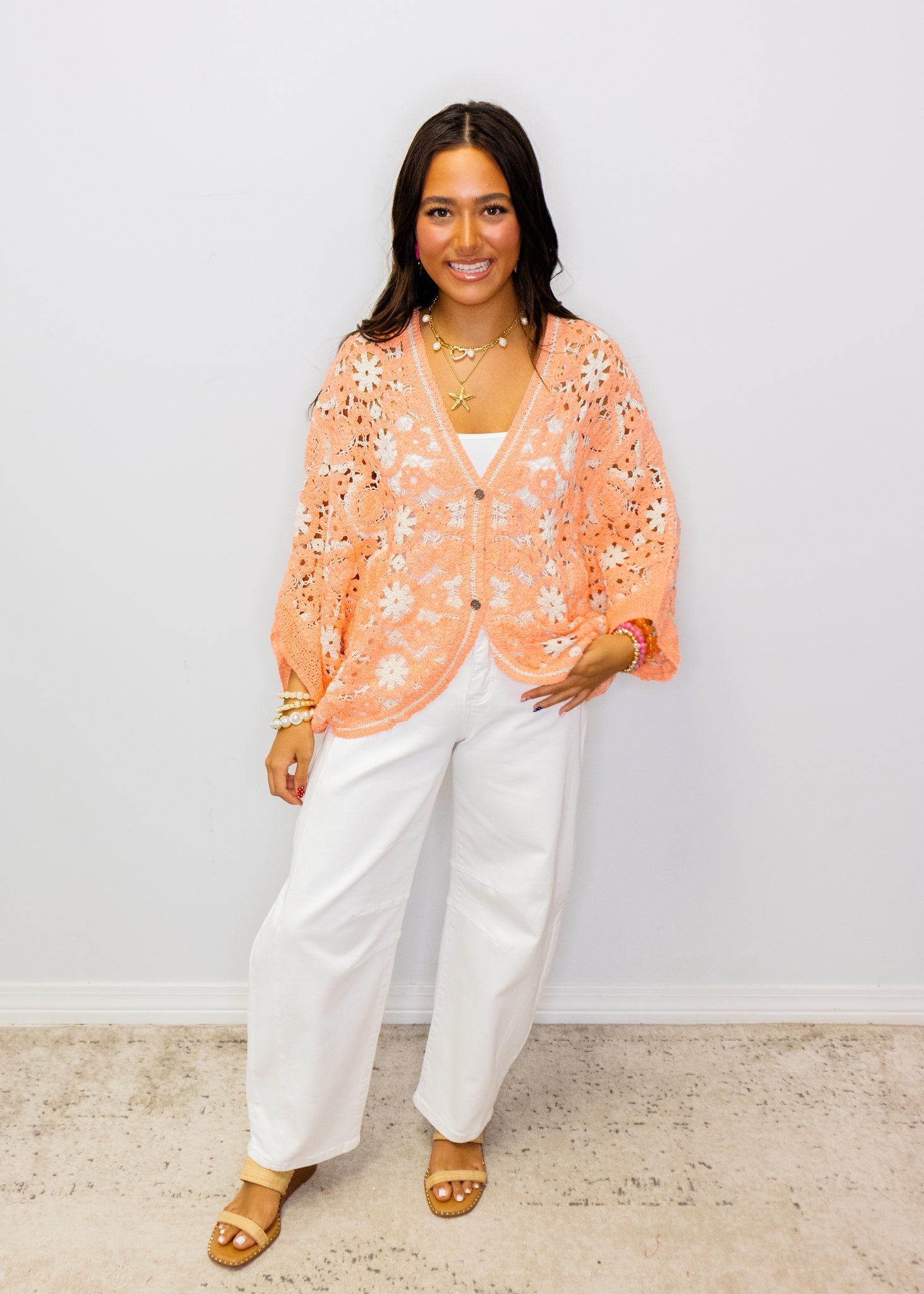 Neon Orange Crochet Cardigan
