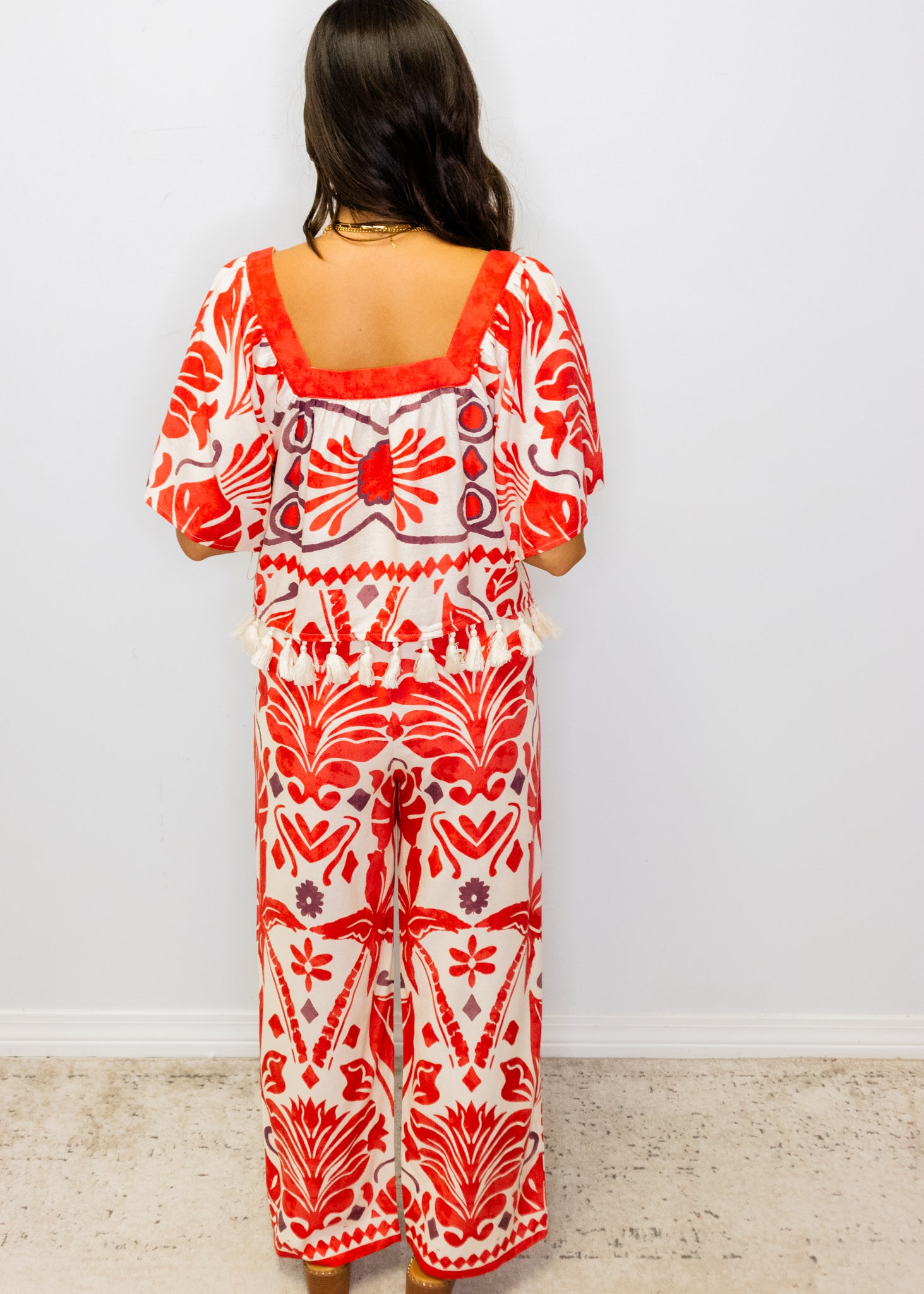 Red Geometric Flowy Pants