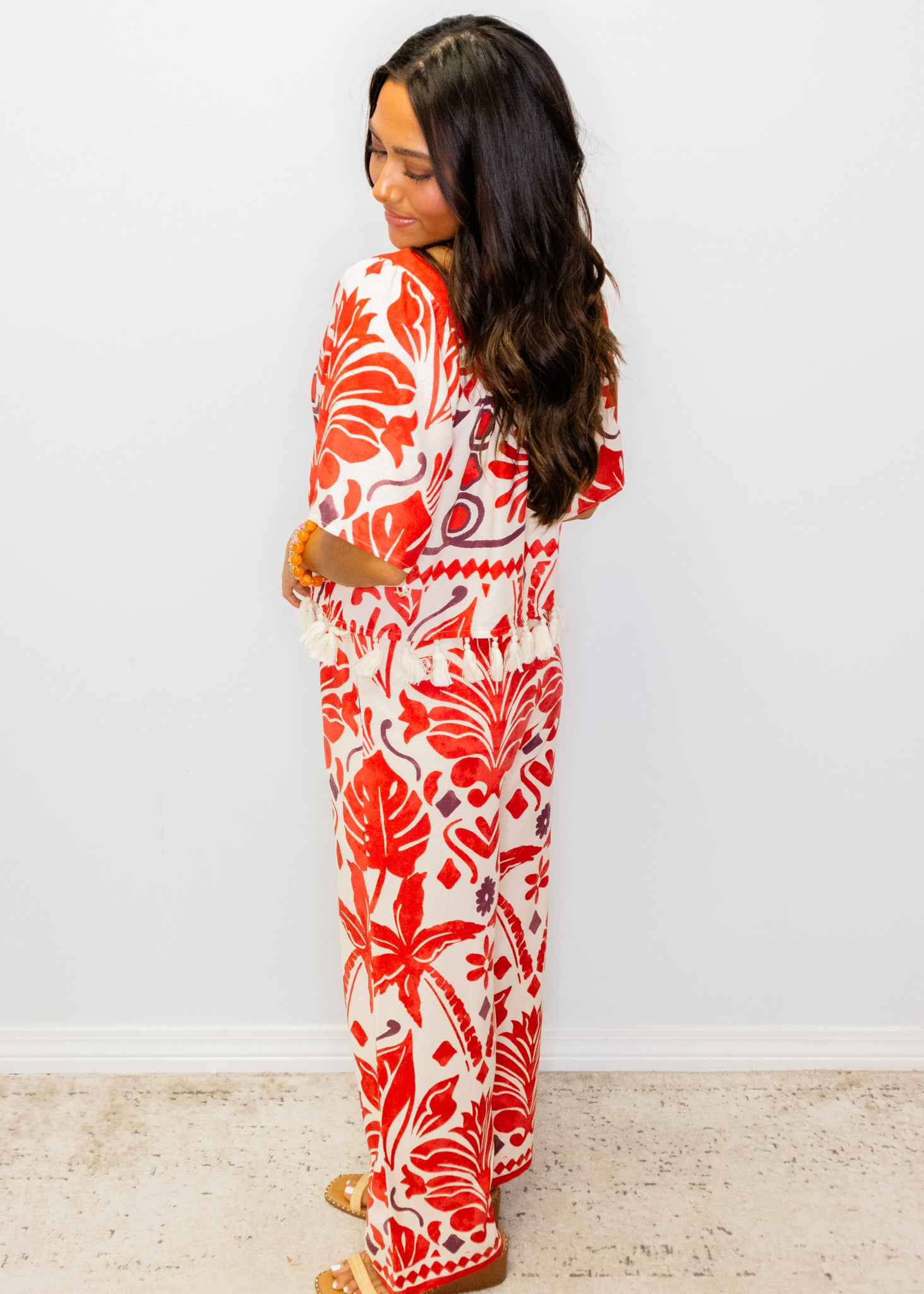 Red Geometric Flowy Pants
