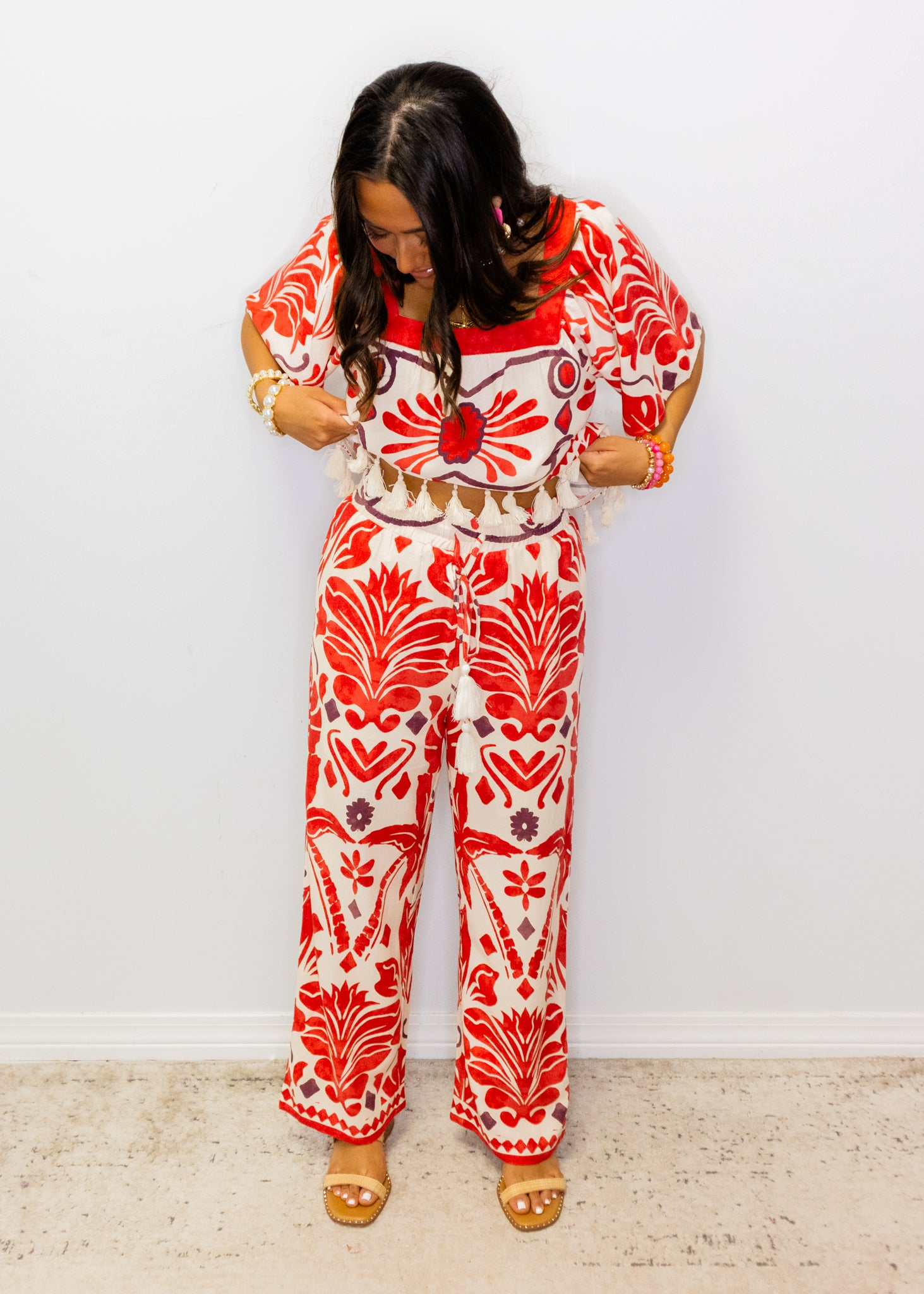 Red Geometric Flowy Pants