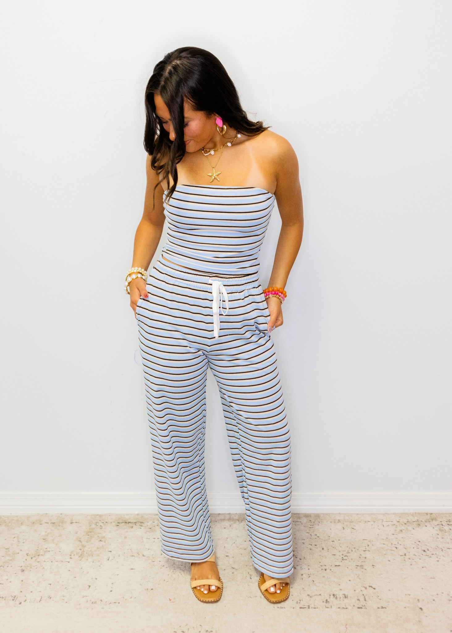 Light Blue Stripe Tube Top Set