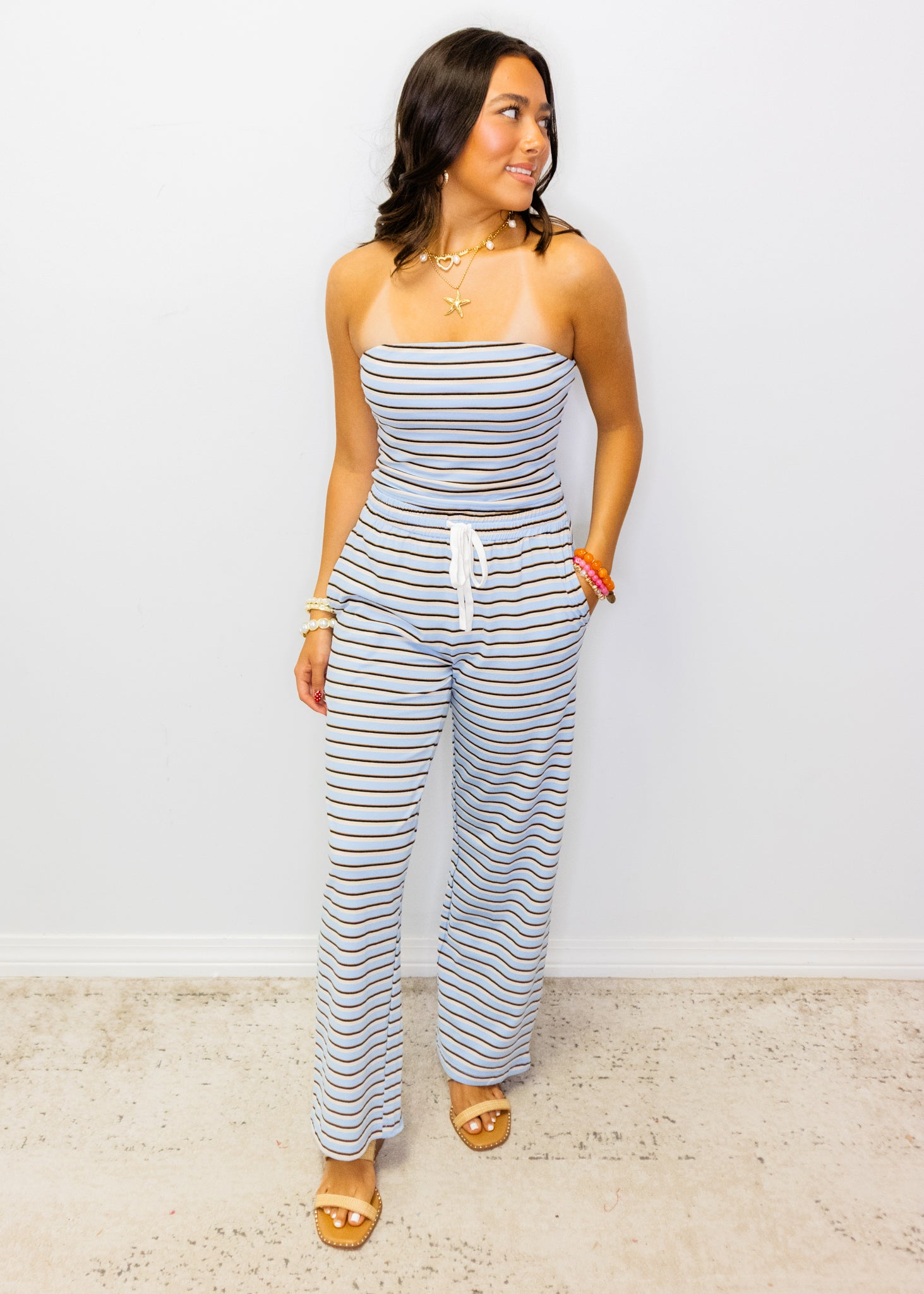 Light Blue Stripe Tube Top Set