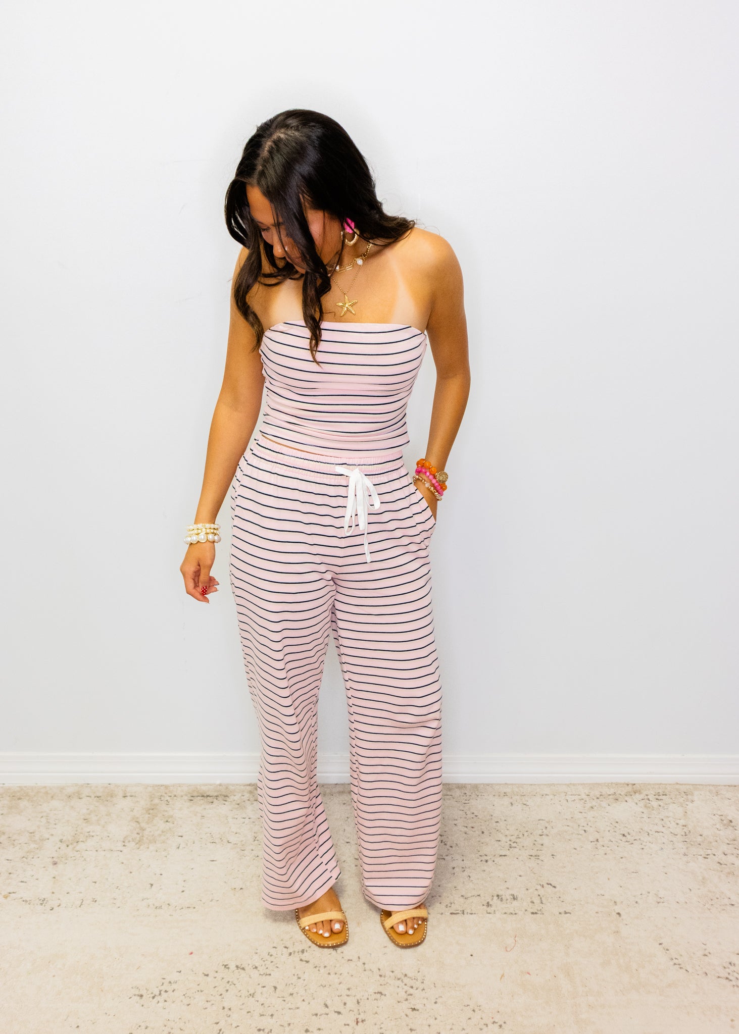 Light Pink Stripe Tube Top Set