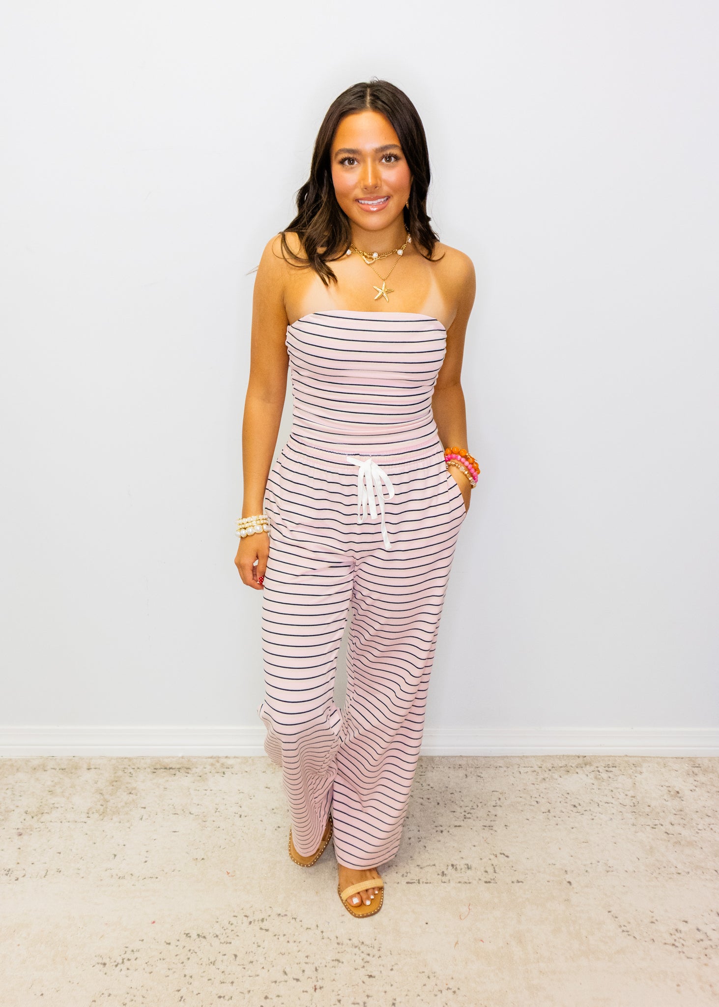 Light Pink Stripe Tube Top Set