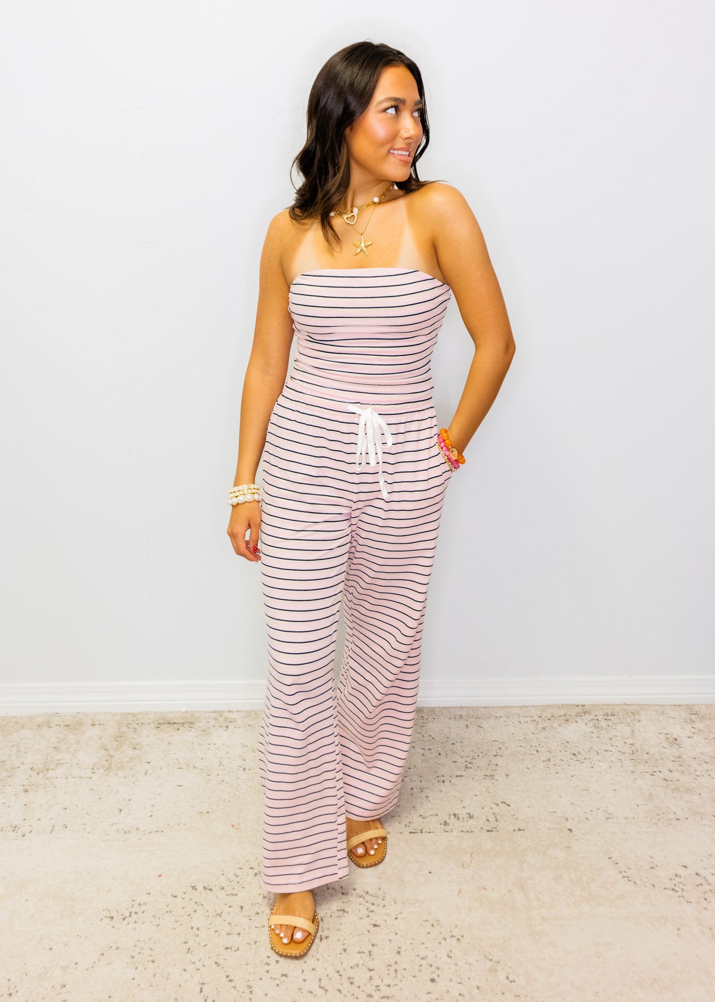 Light Pink Stripe Tube Top Set