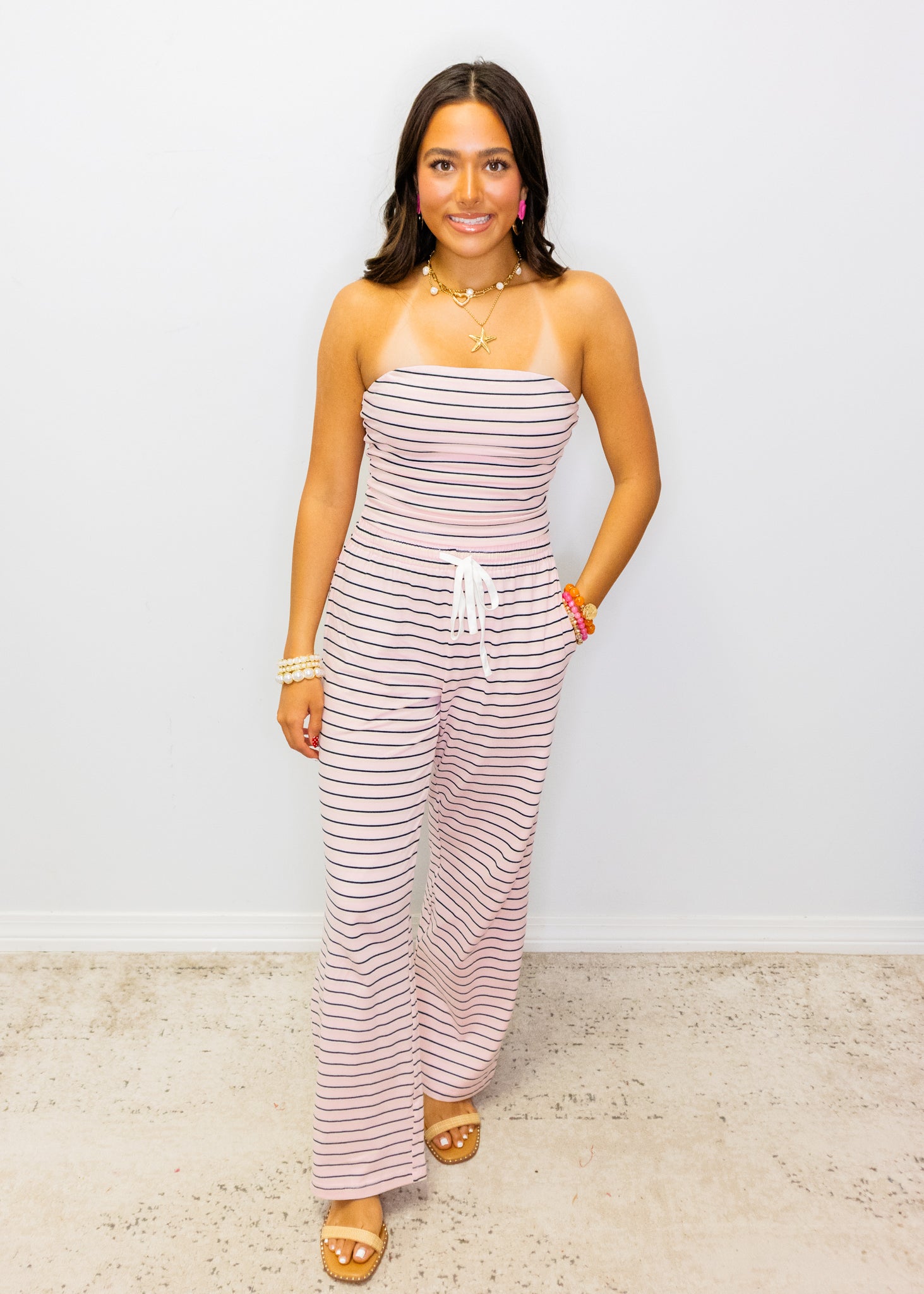 Light Pink Stripe Tube Top Set