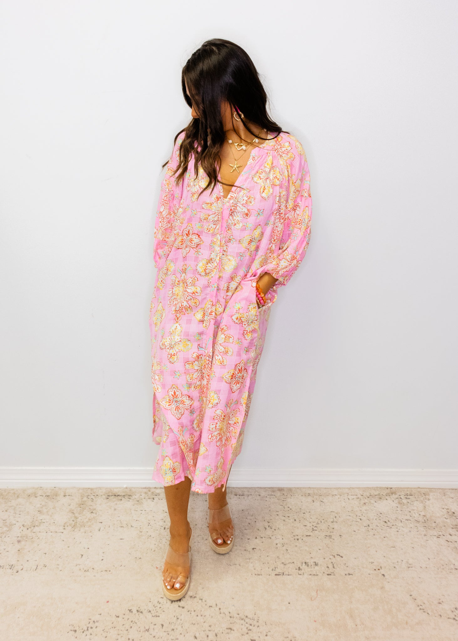 Pink Multi Beaded Midi Dress