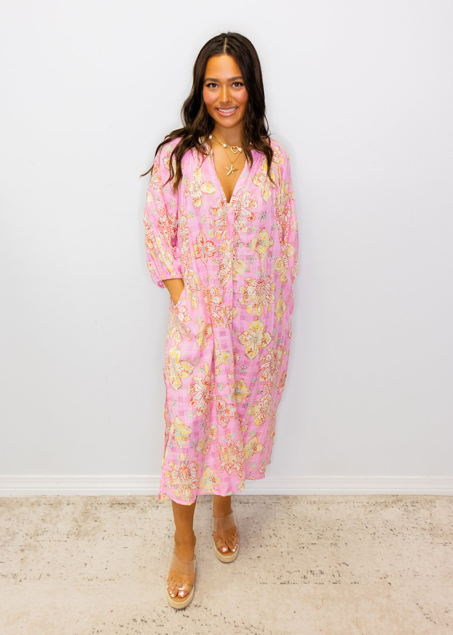 Pink Multi Beaded Midi Dress