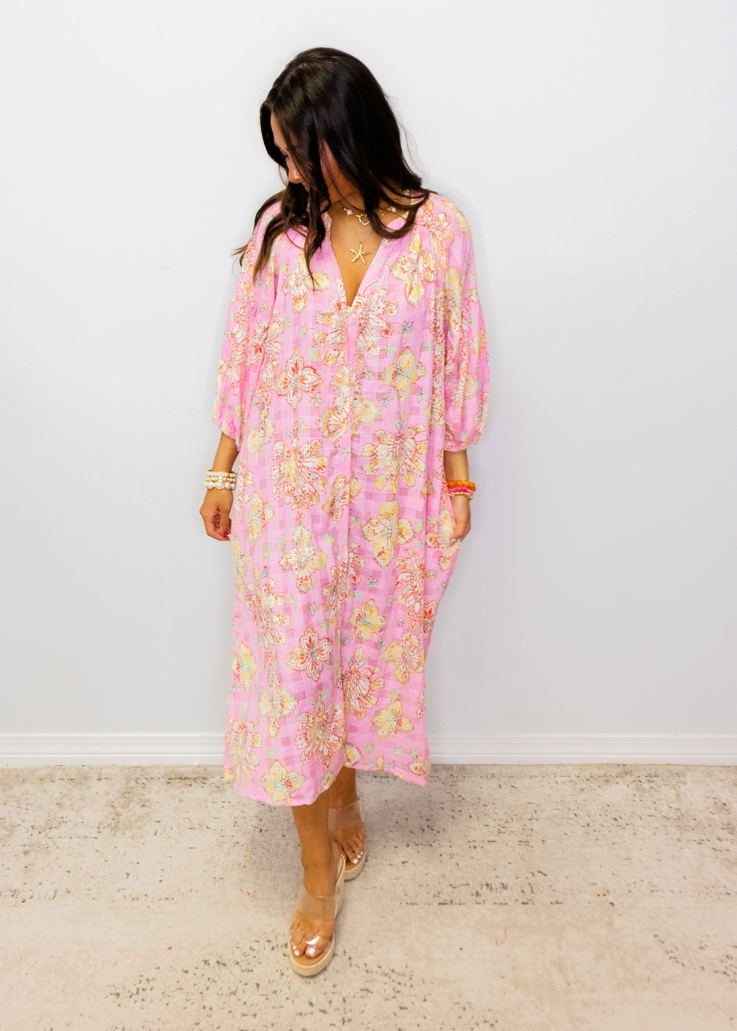 Pink Multi Beaded Midi Dress