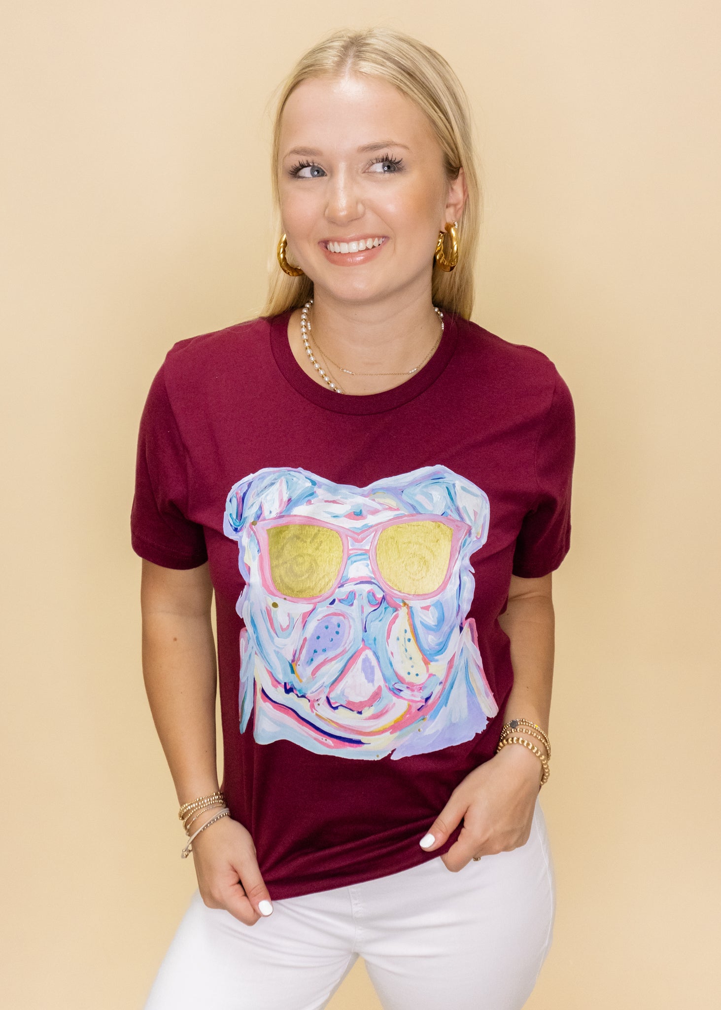 Maroon Bulldog Shades Tee