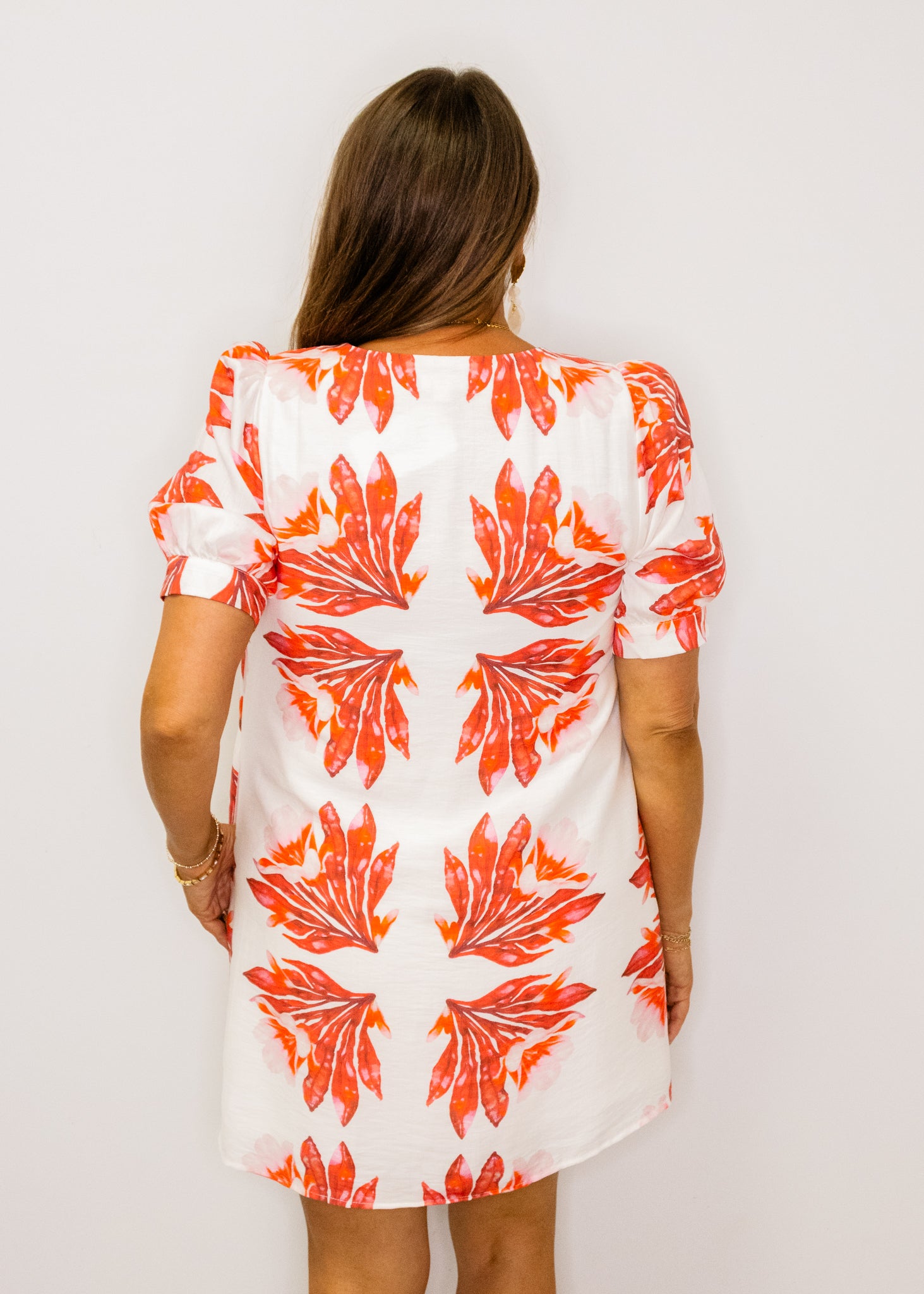 Red Leaf Print Shift Dress