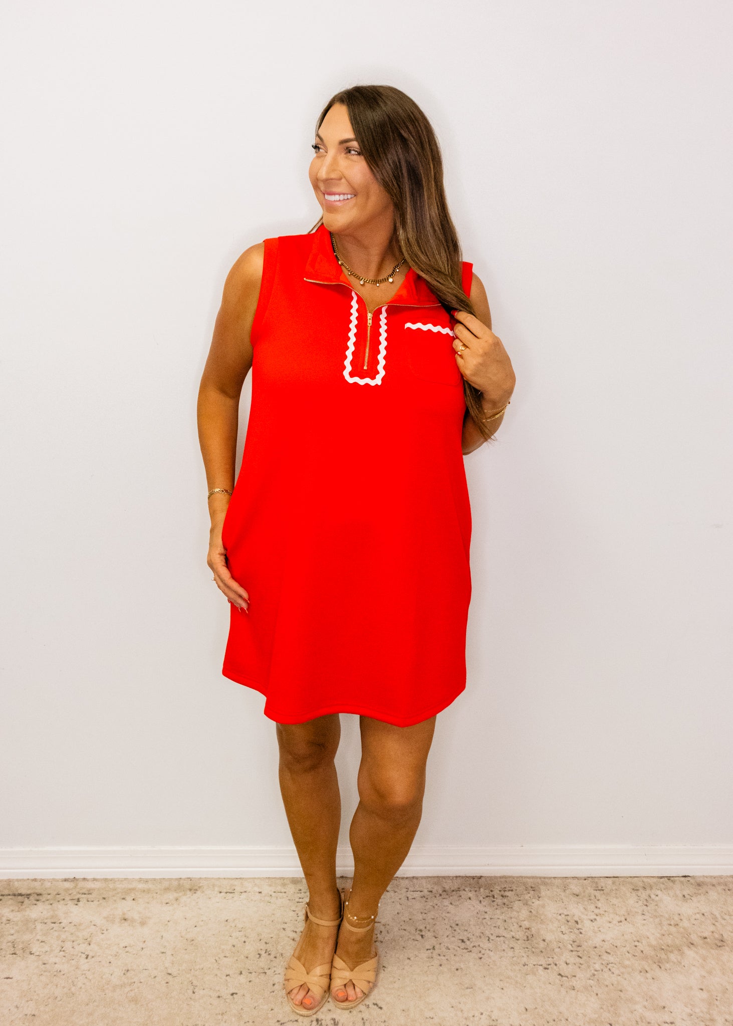 Red Ric-Rac Trim Shift Dress