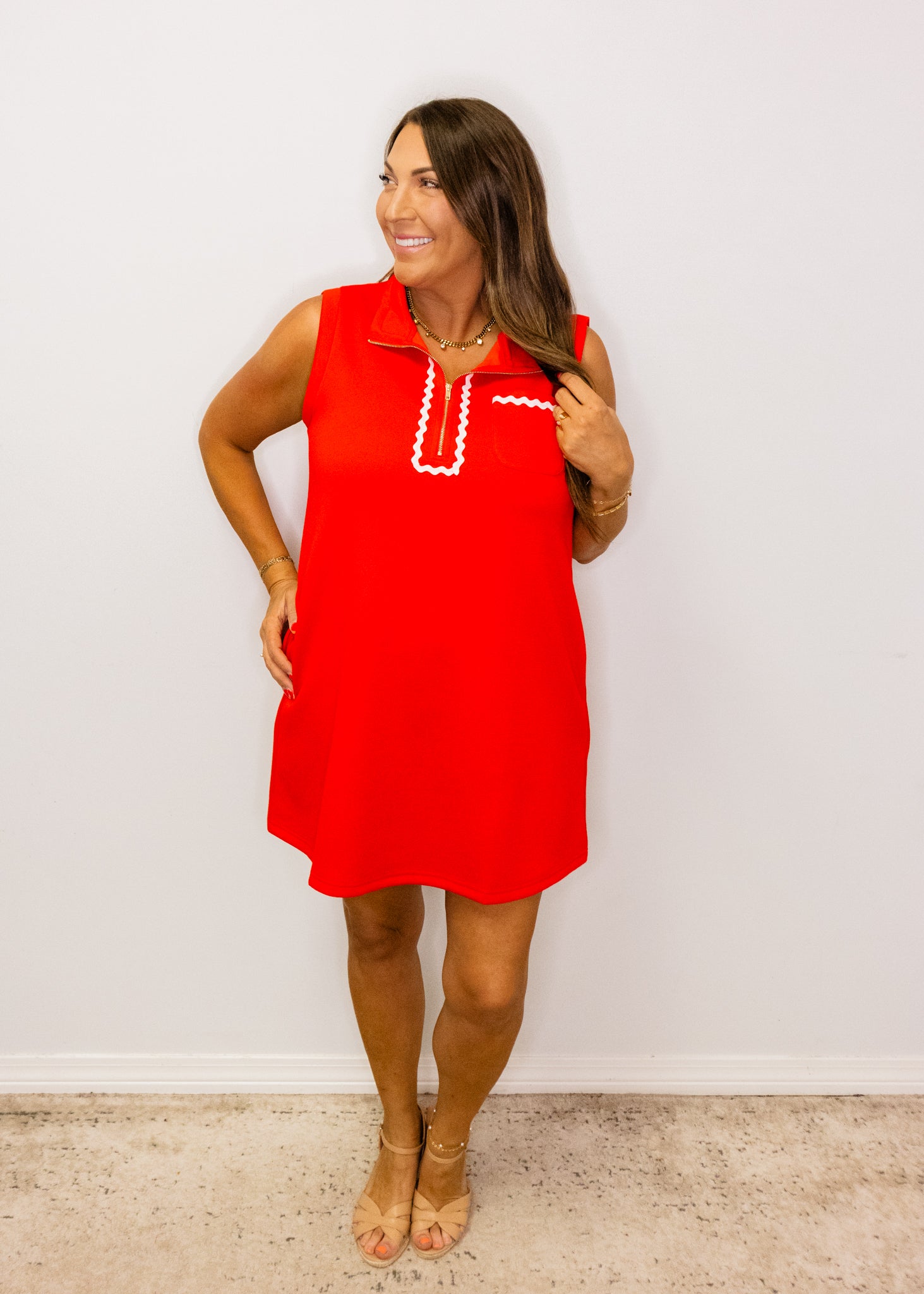 Red Ric-Rac Trim Shift Dress