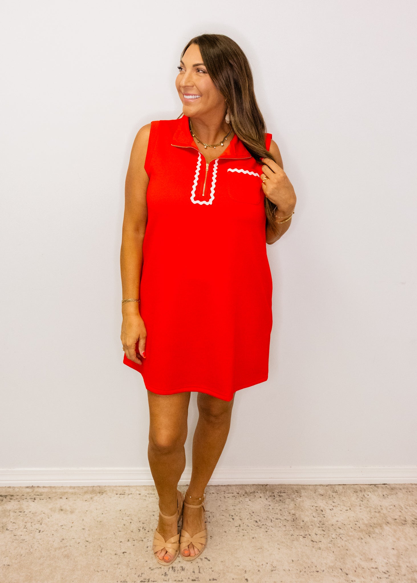 Red Ric-Rac Trim Shift Dress