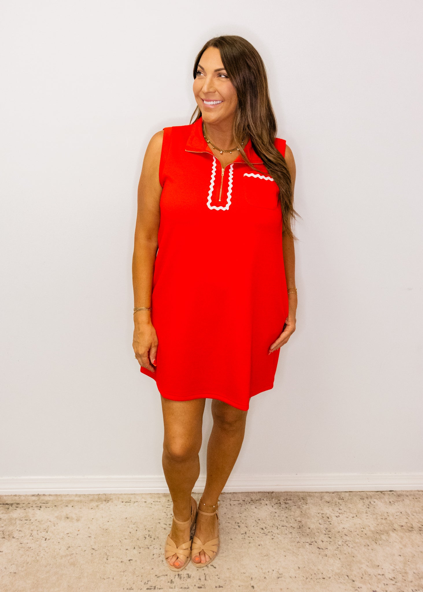 Red Ric-Rac Trim Shift Dress