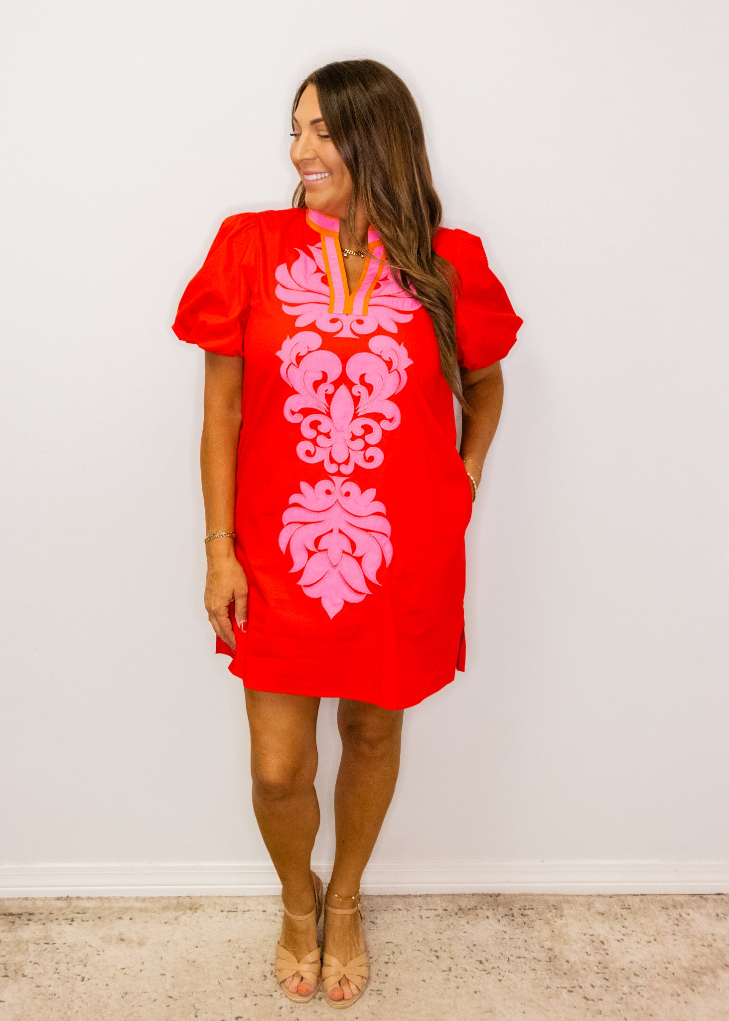 Red Baroque Applique Dress