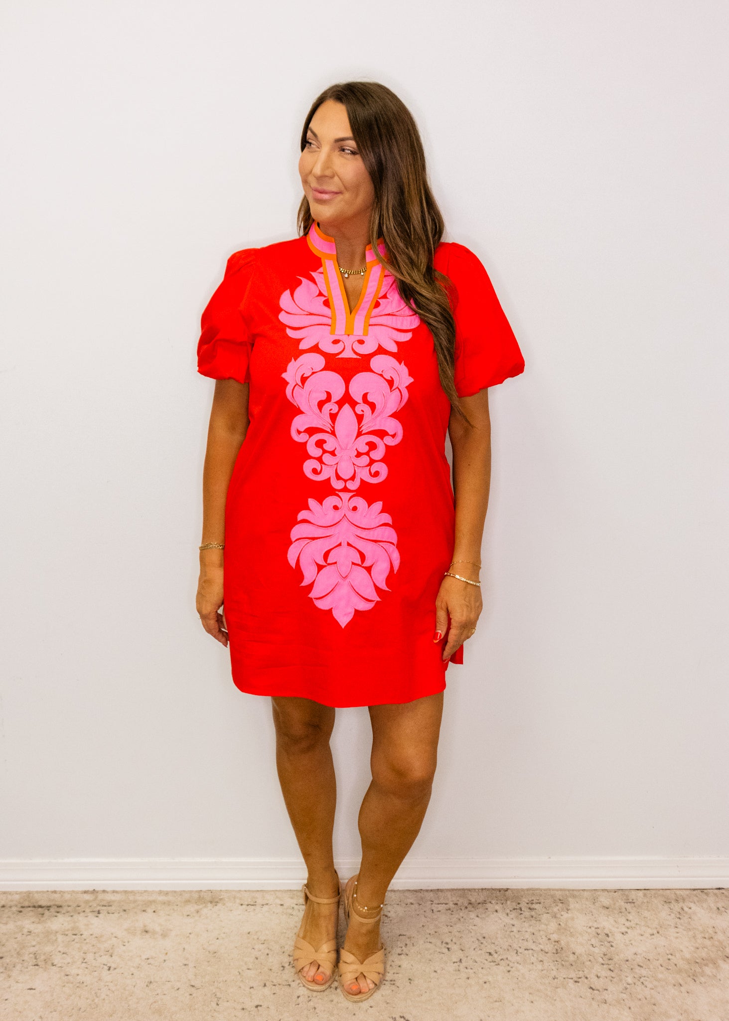 Red Baroque Applique Dress