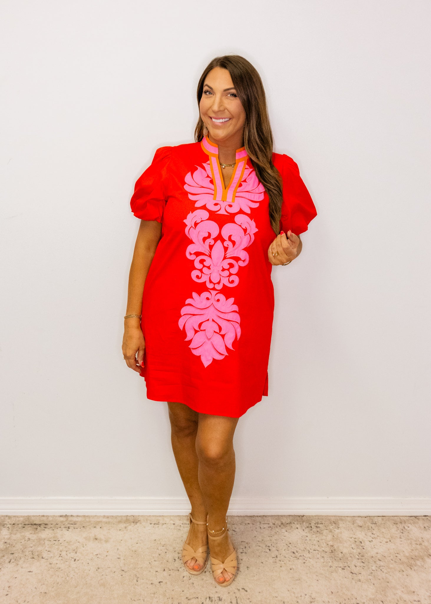 Red Baroque Applique Dress