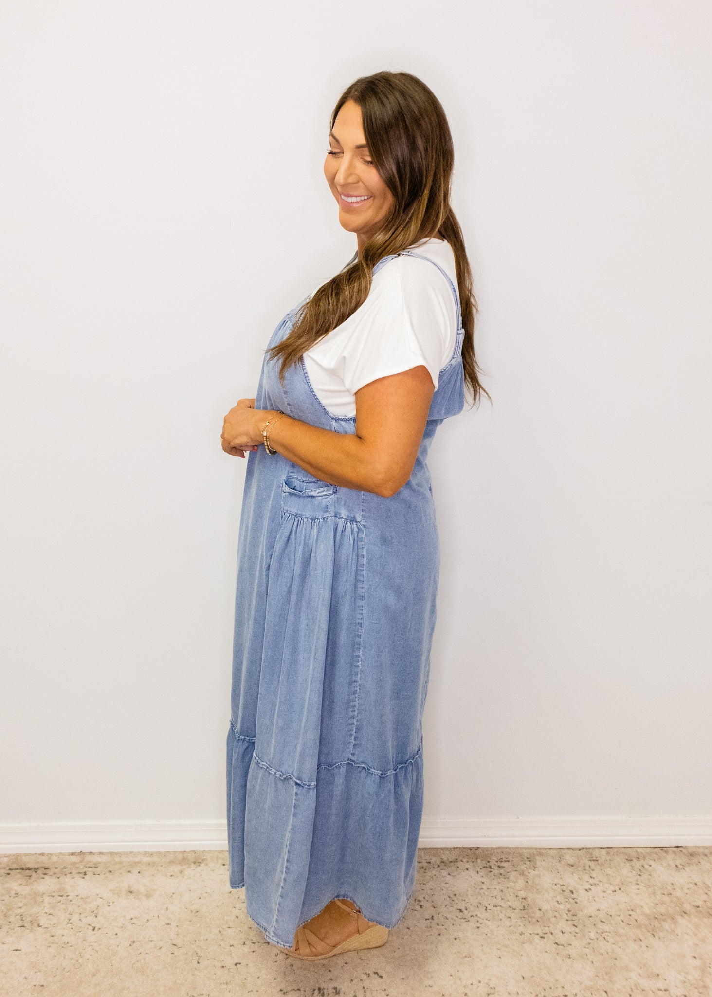 Dark Denim Overall Midi Dress