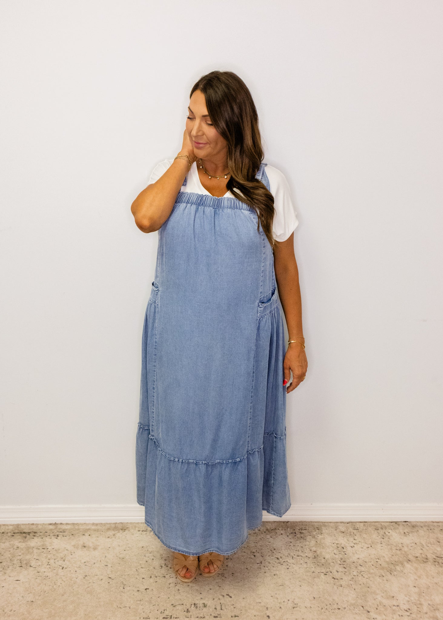 Dark Denim Overall Midi Dress