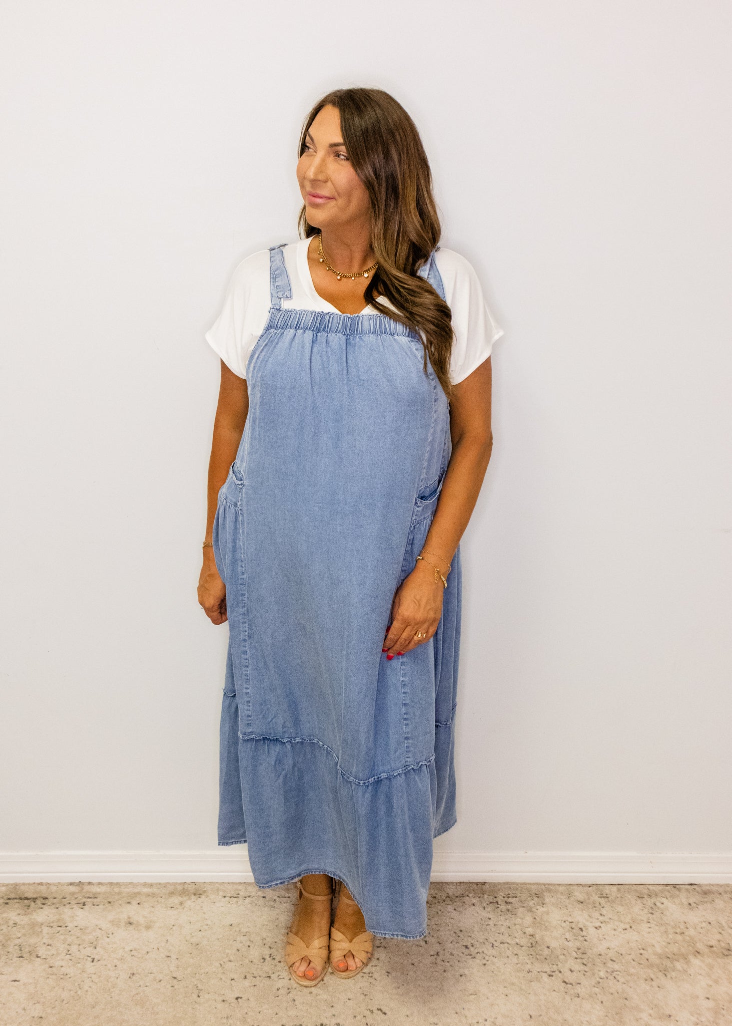 Dark Denim Overall Midi Dress