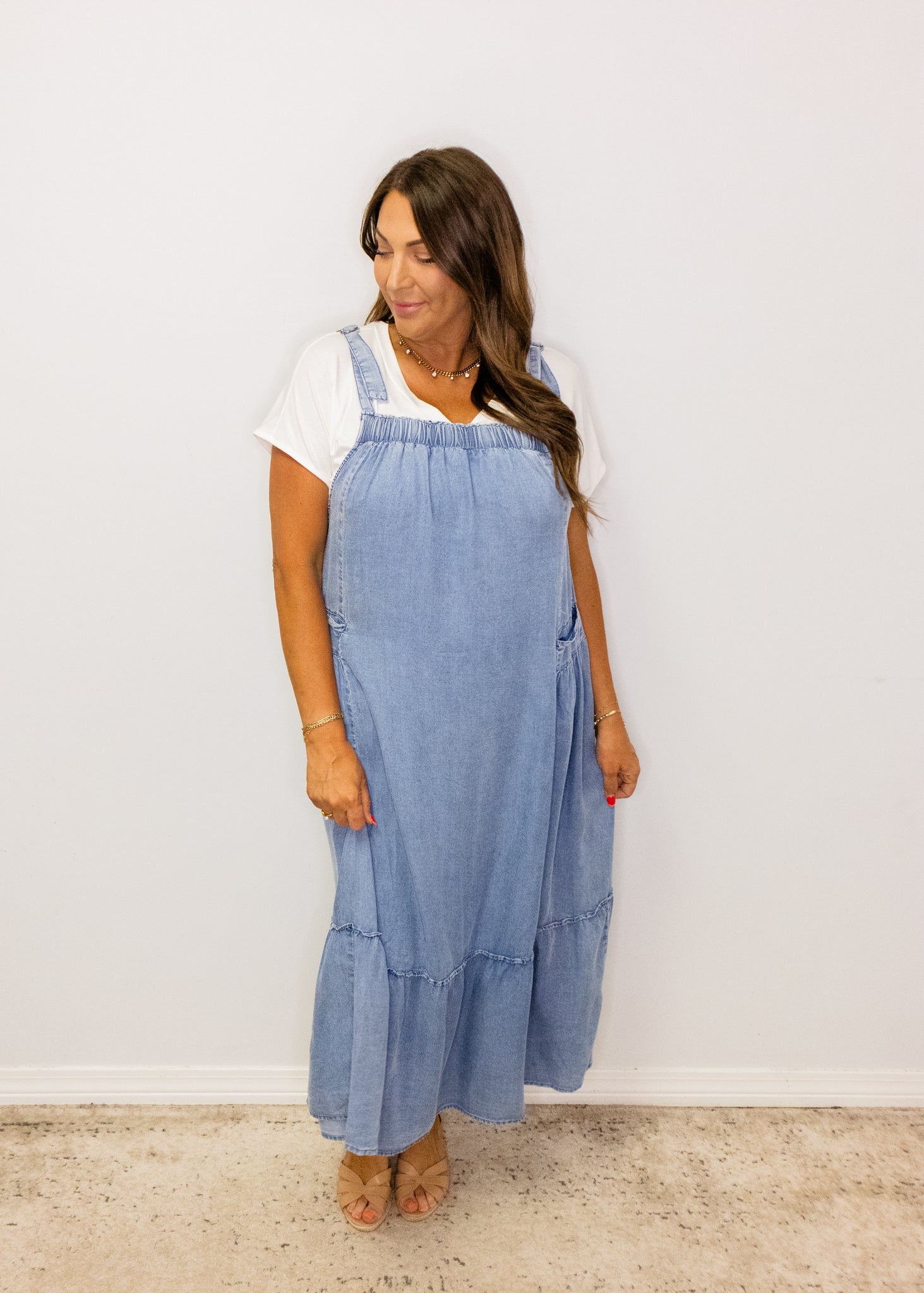 Dark Denim Overall Midi Dress
