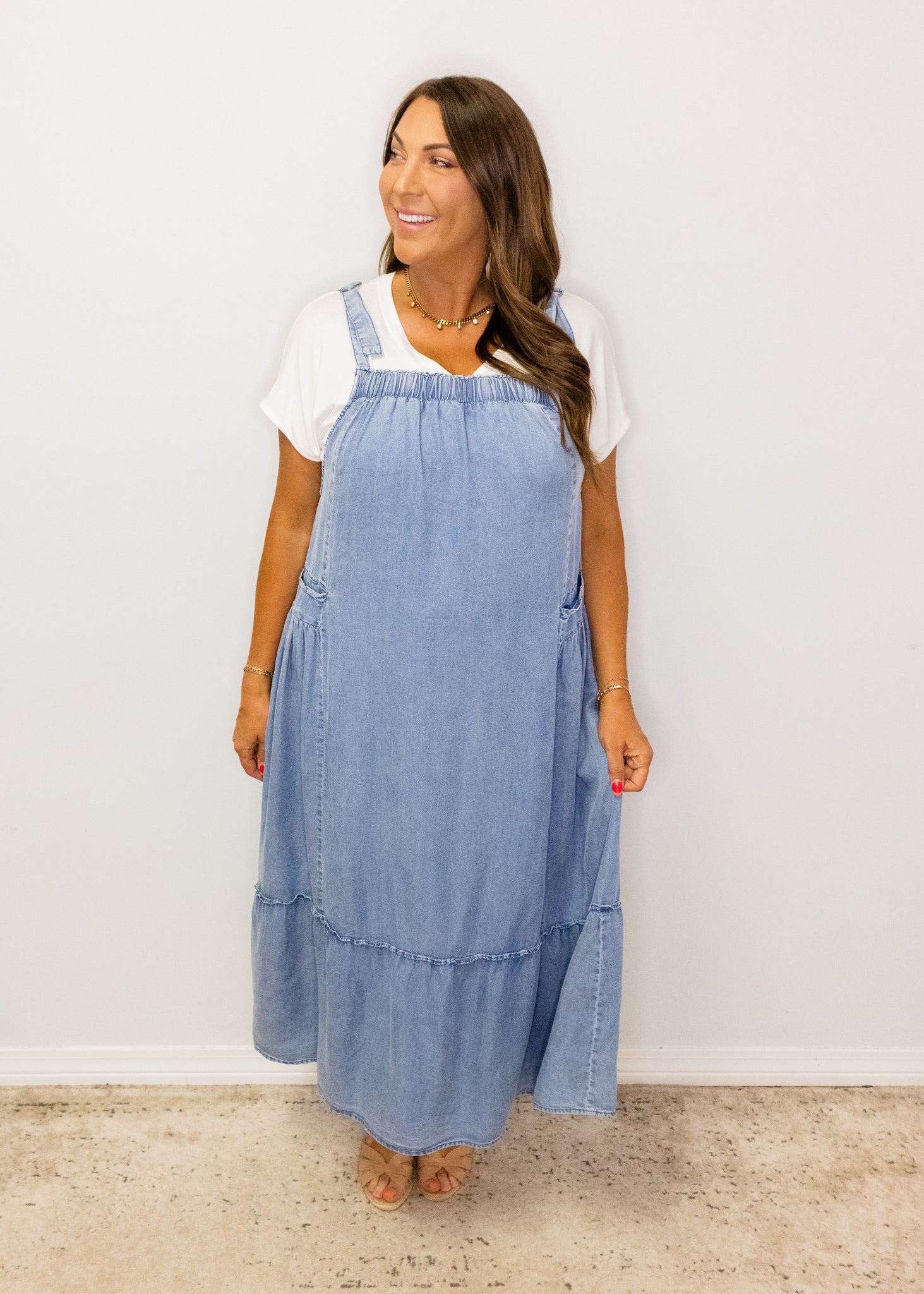 Dark Denim Overall Midi Dress