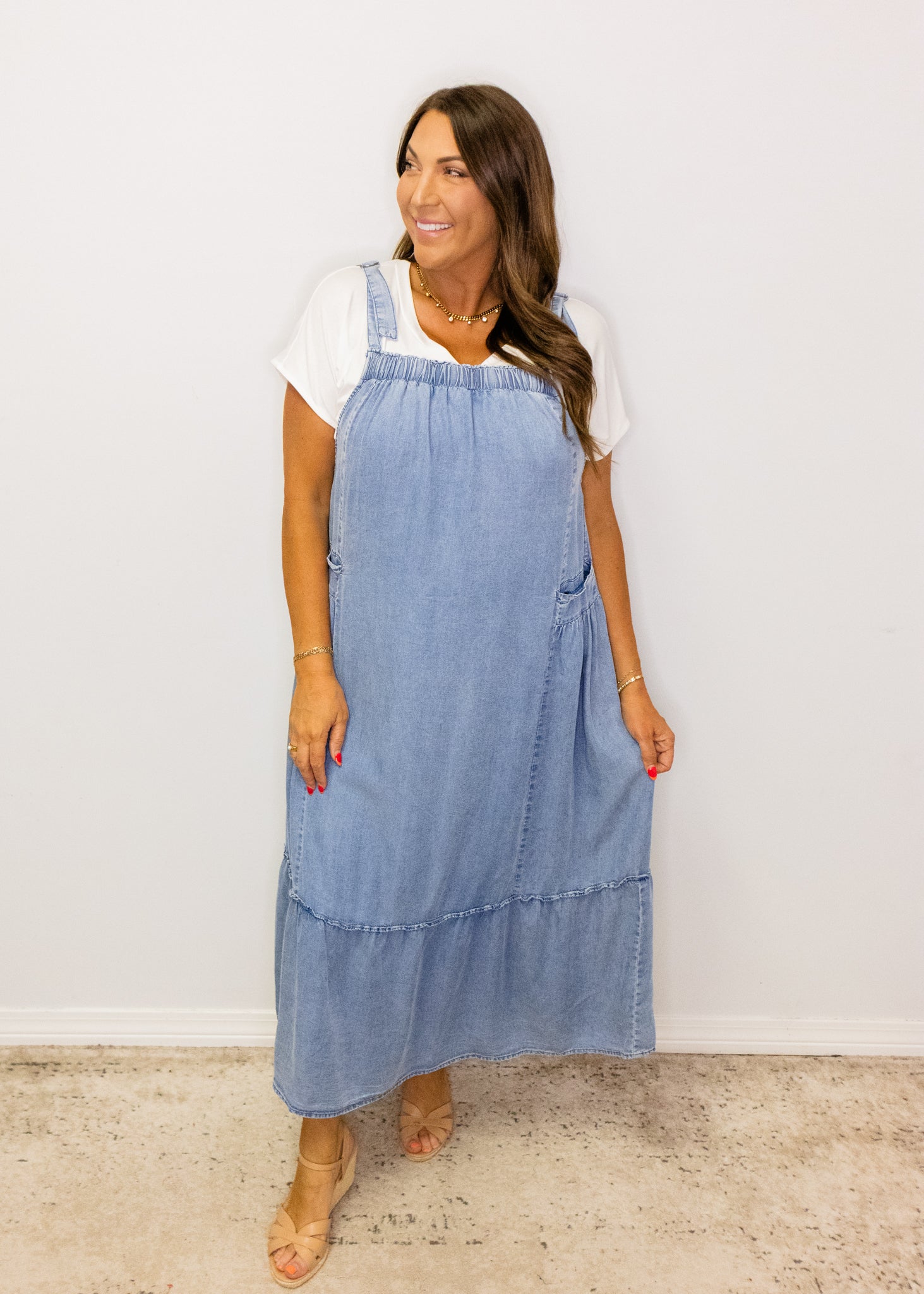 Dark Denim Overall Midi Dress