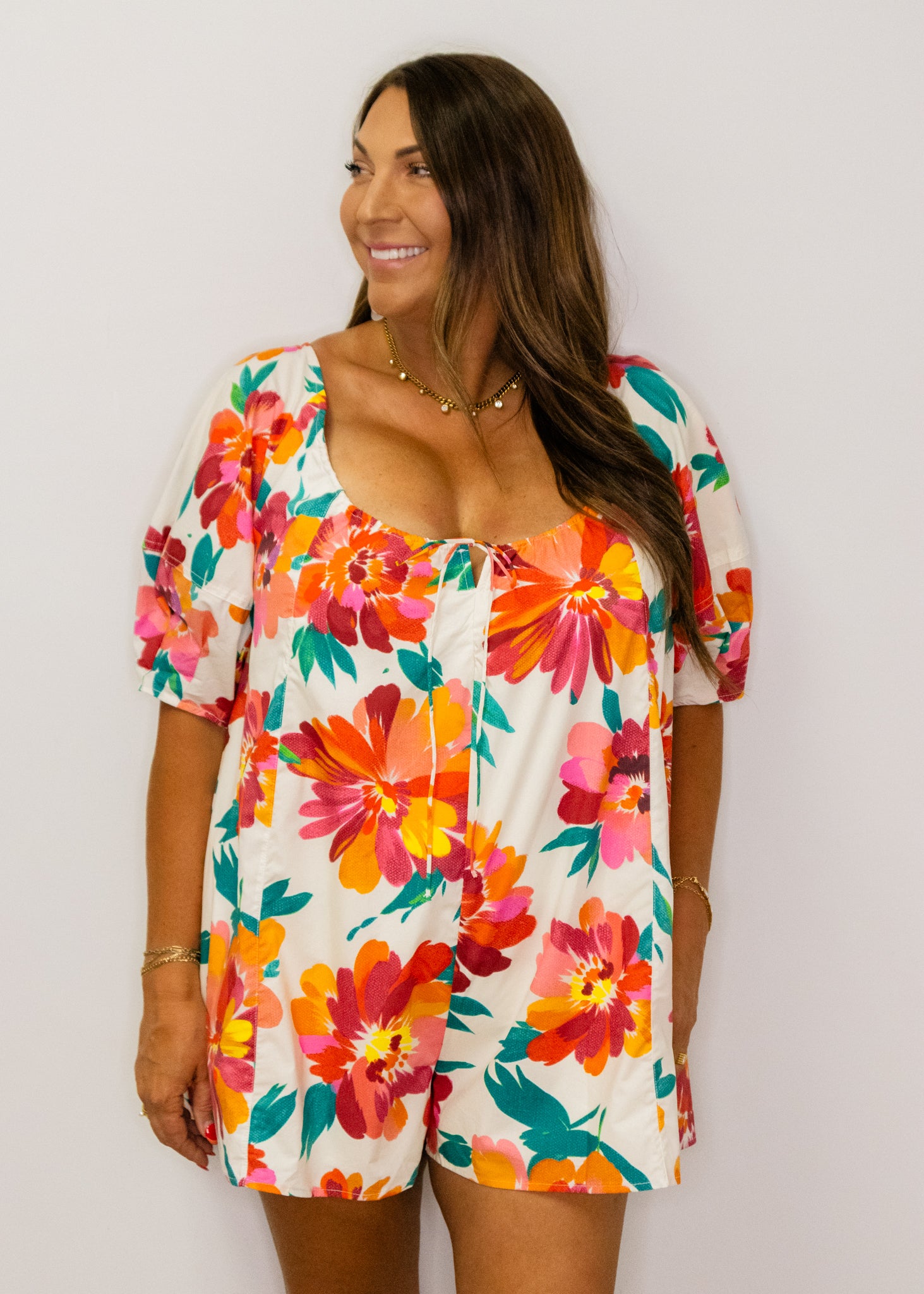 Multi Floral Print Cotton Romper