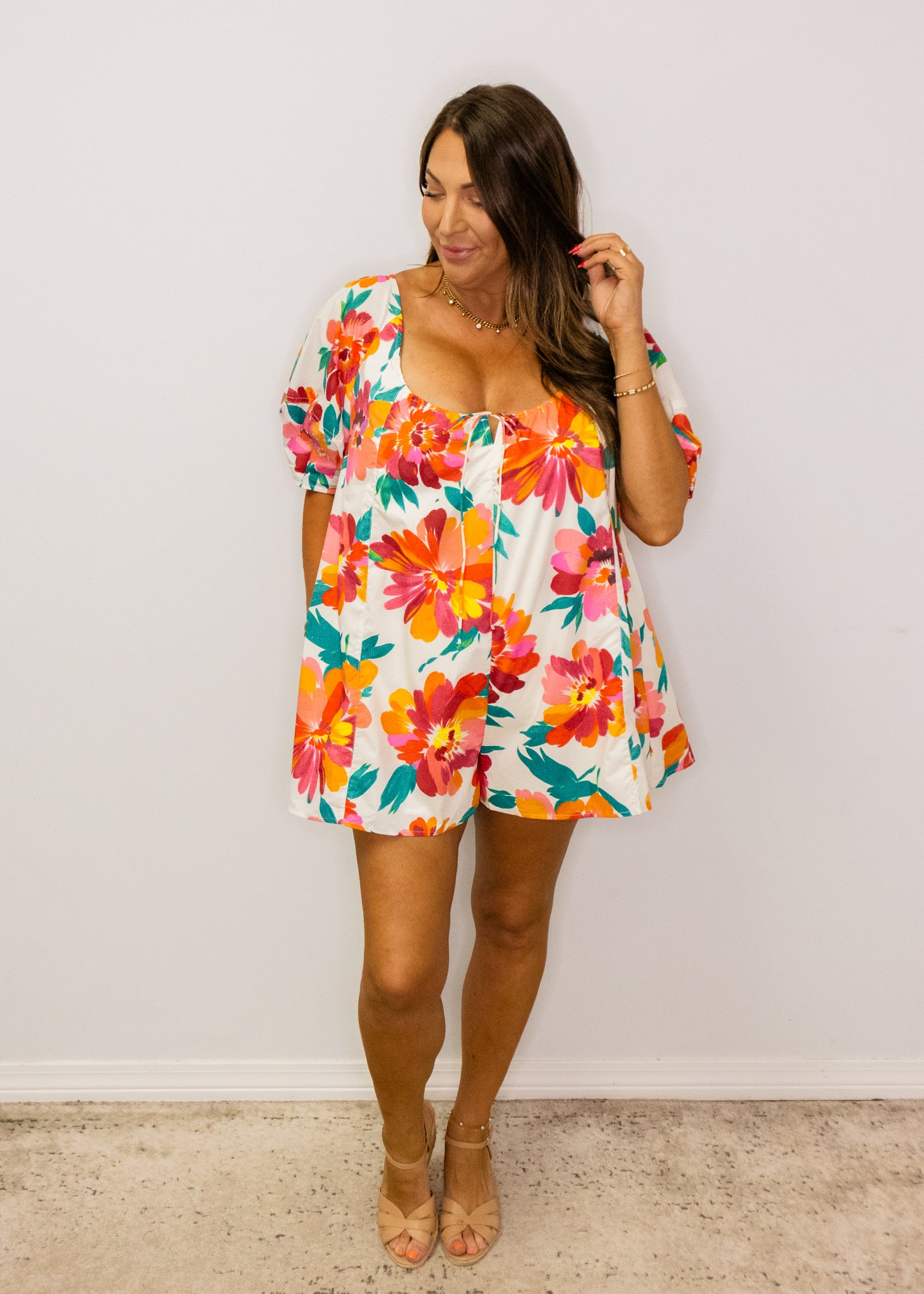 Multi Floral Print Cotton Romper