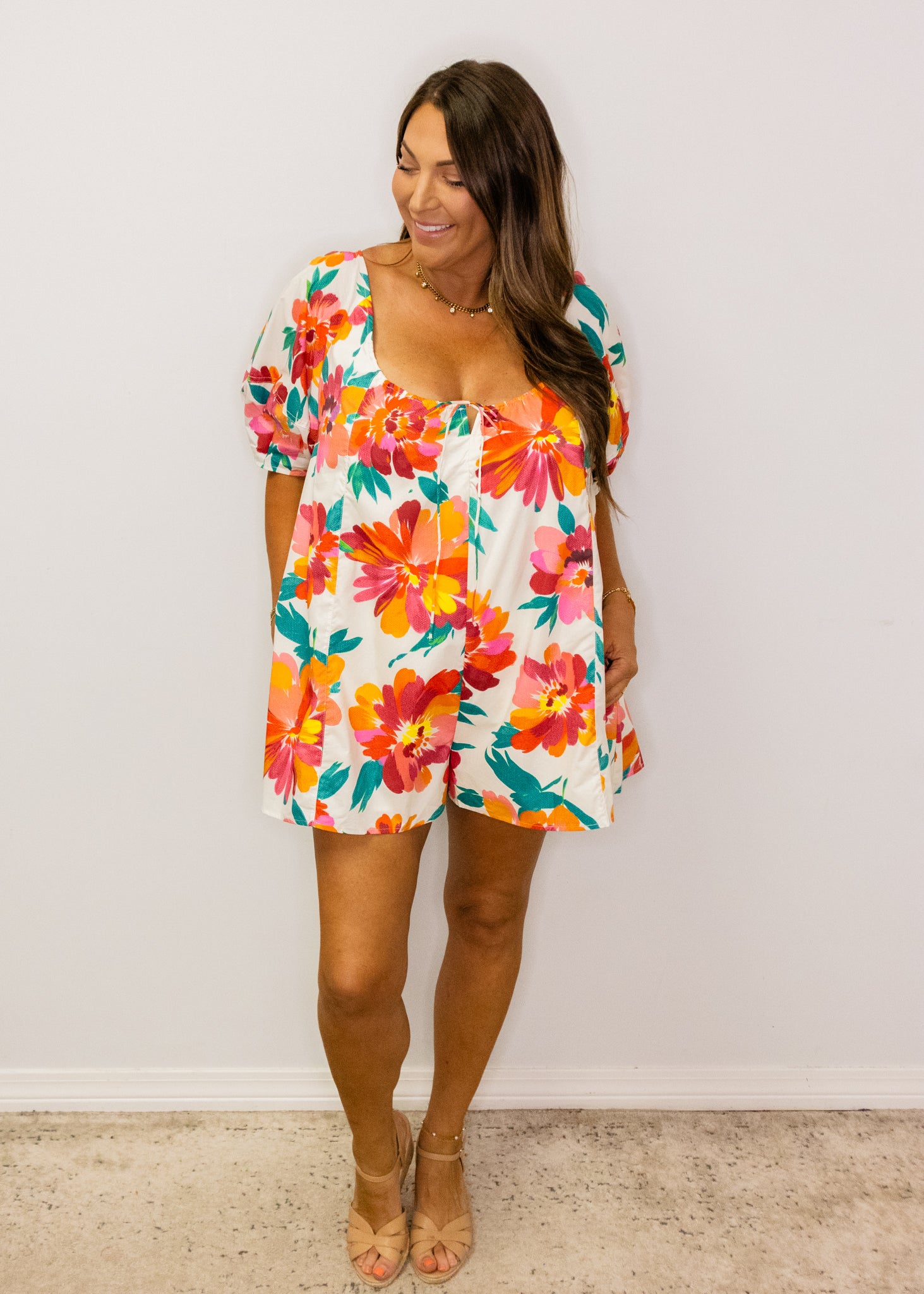 Multi Floral Print Cotton Romper