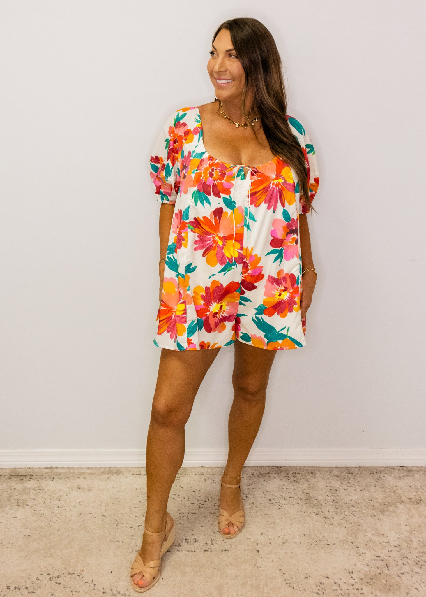 Multi Floral Print Cotton Romper