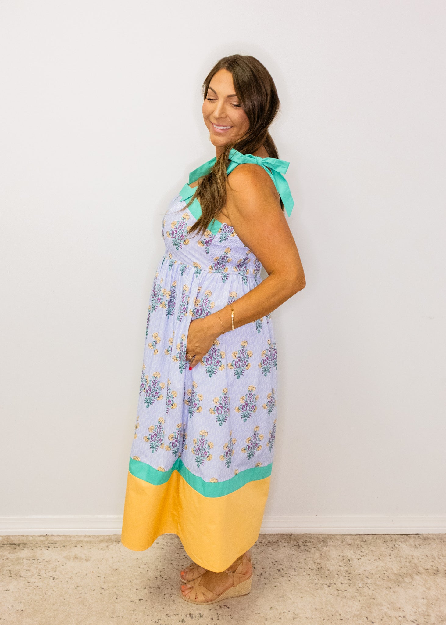 Lavender Marigold Smocked Midi Dress