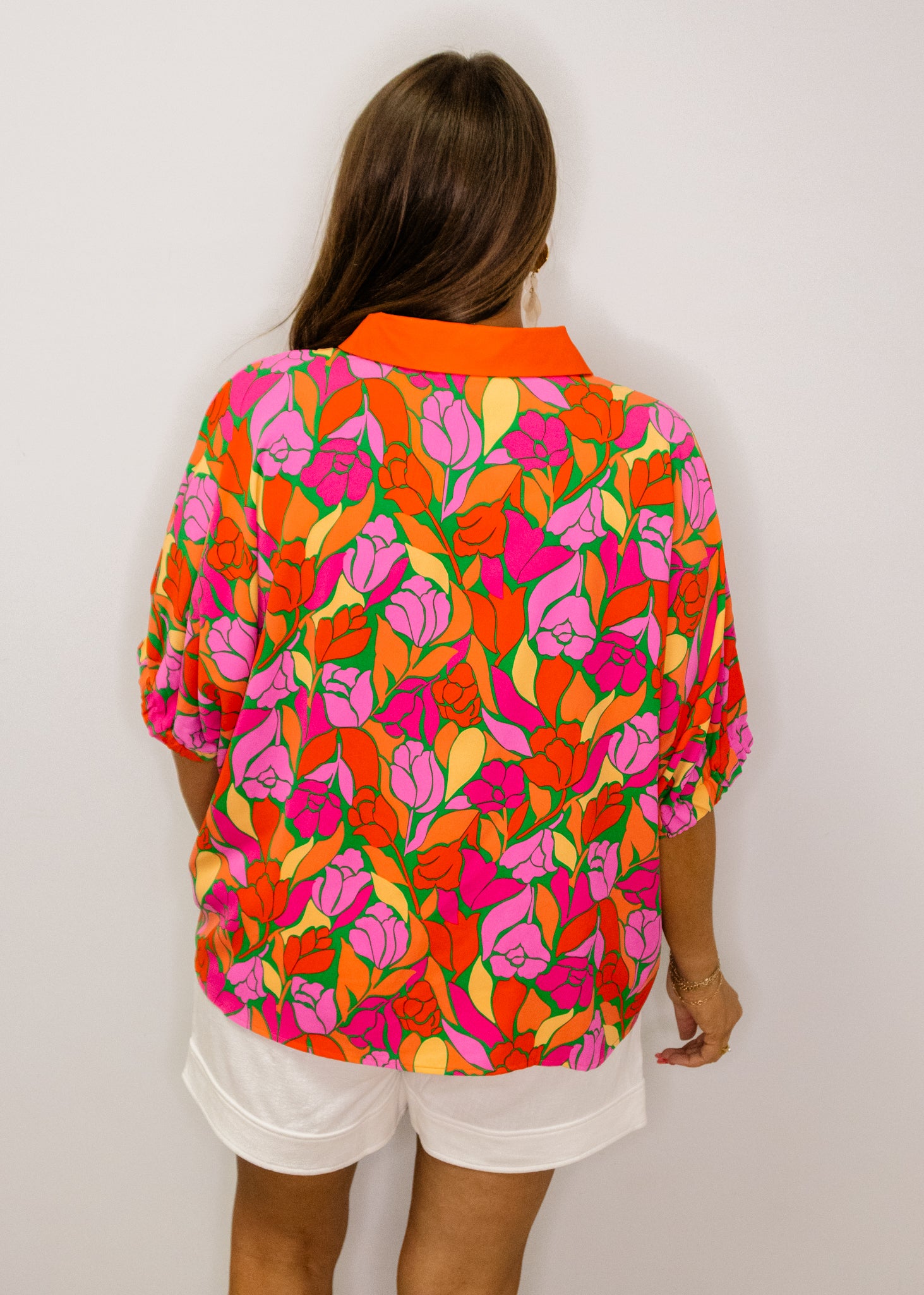 Multi Floral Contrast Collar Top