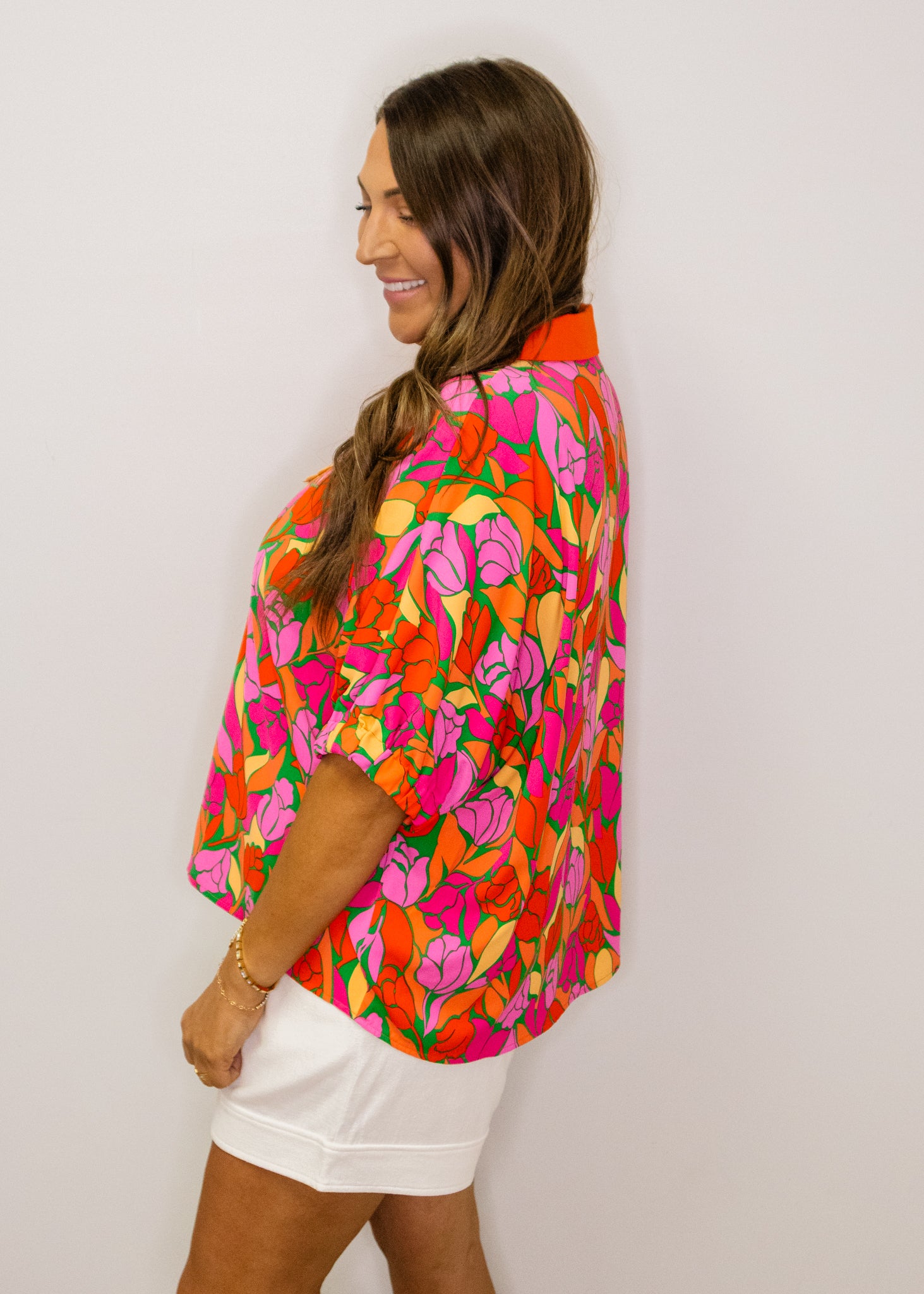 Multi Floral Contrast Collar Top